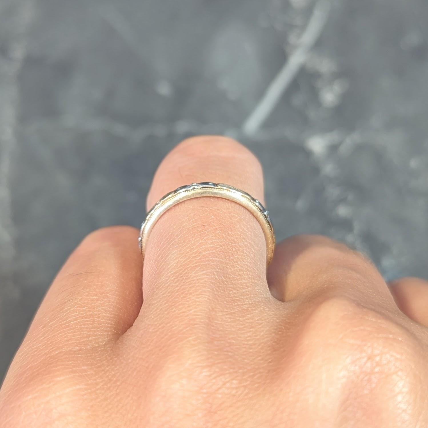 Art Deco Two-Tone 14 Karat Gold Vintage Orange Blossom Wedding Band Ring