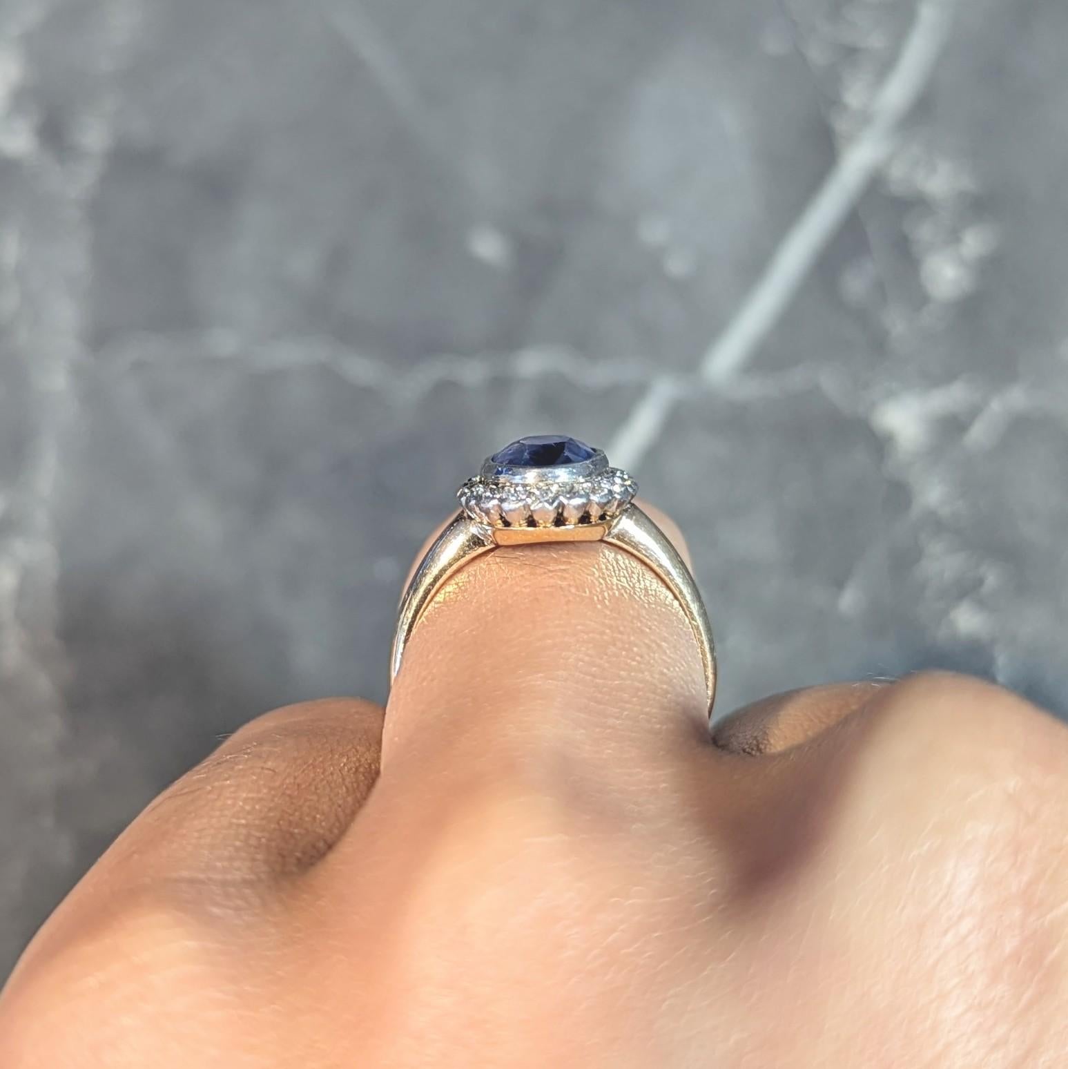 Antique 2.50 CTW No Heat Ceylon Sapphire Diamond Platinum 14K Gold Halo Ring GIA