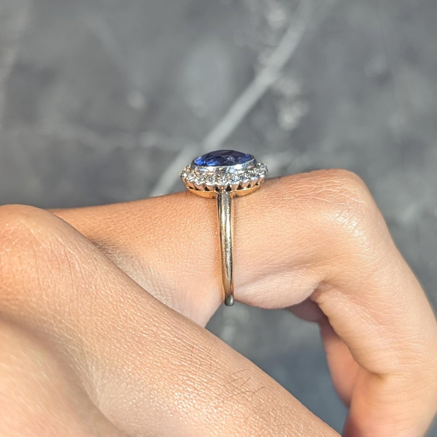 Antique 2.50 CTW No Heat Ceylon Sapphire Diamond Platinum 14K Gold Halo Ring GIA