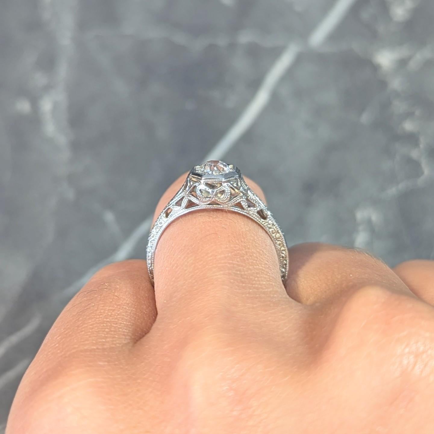 Bell Epoque 0.58 CTW Old European Diamond 18K Gold Bow Antique Engagement Ring