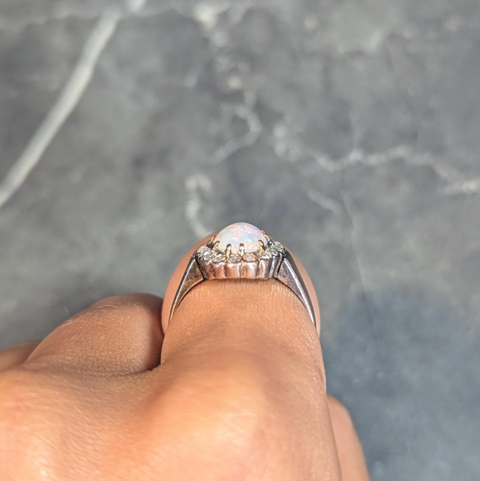 Victorian Opal Rose Cut Diamond 14 Karat Rose Gold Antique Halo Ring