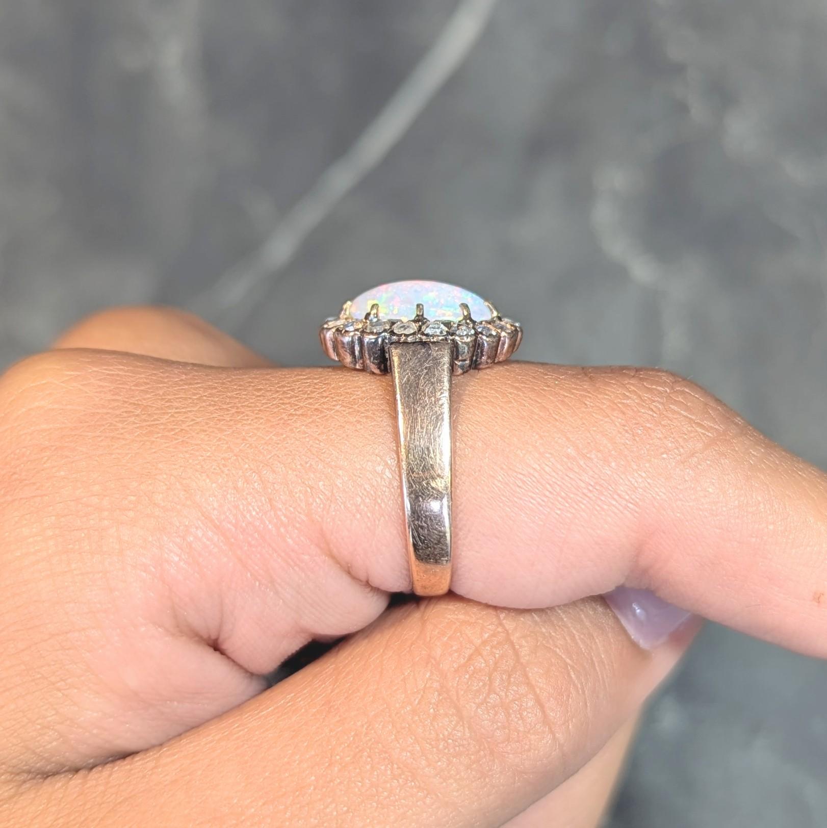 Victorian Opal Rose Cut Diamond 14 Karat Rose Gold Antique Halo Ring