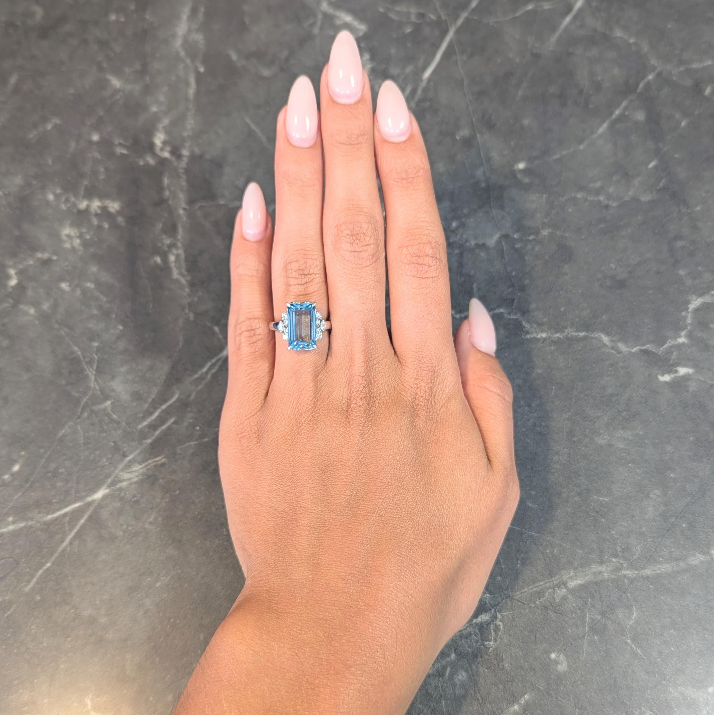 Contemporary 5.71 CTW Aquamarine Diamond Platinum Cluster Cocktail Ring