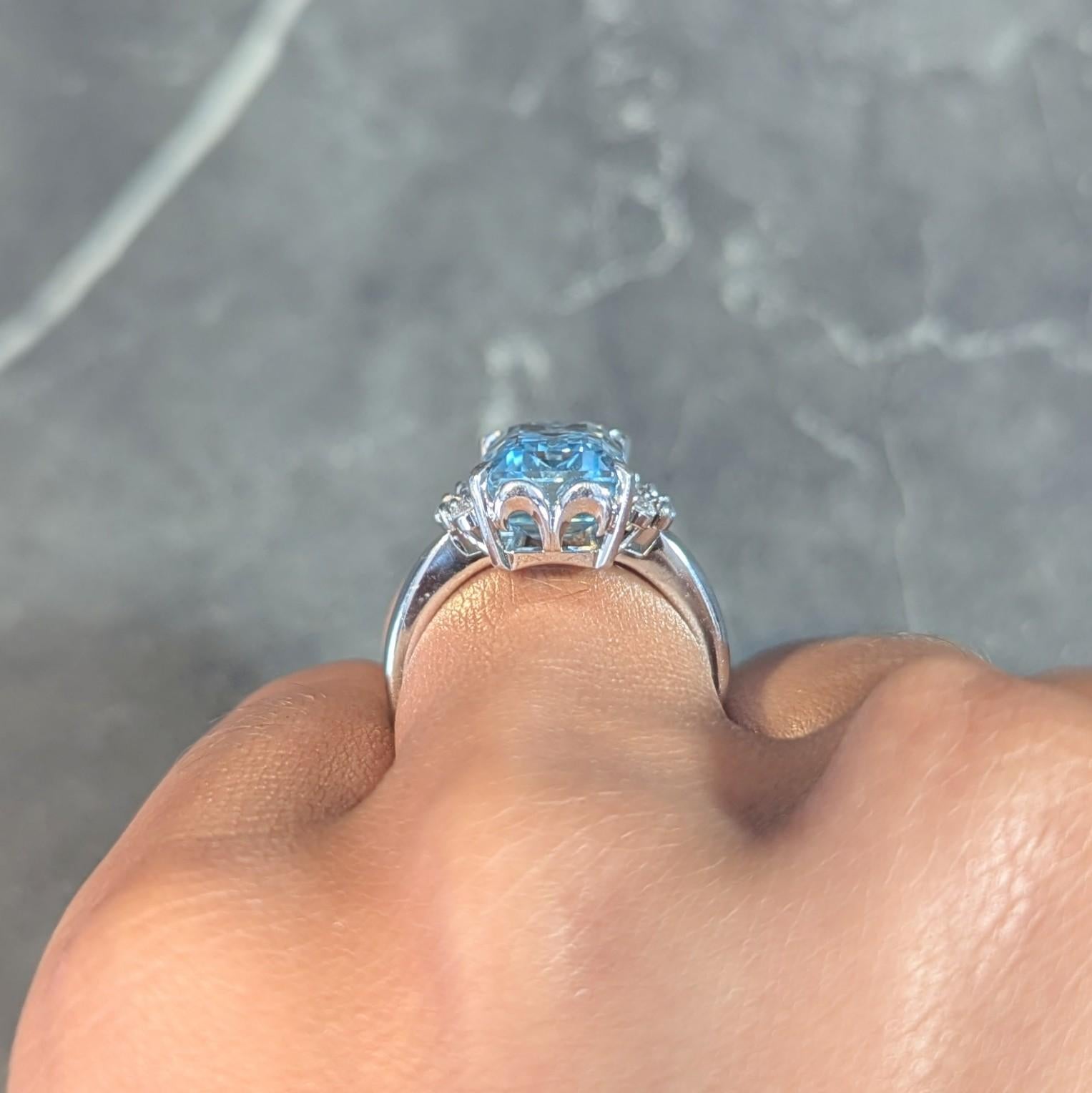 Contemporary 5.71 CTW Aquamarine Diamond Platinum Cluster Cocktail Ring