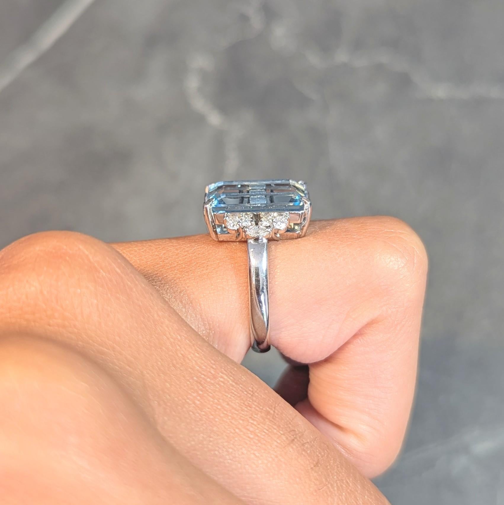 Contemporary 5.71 CTW Aquamarine Diamond Platinum Cluster Cocktail Ring