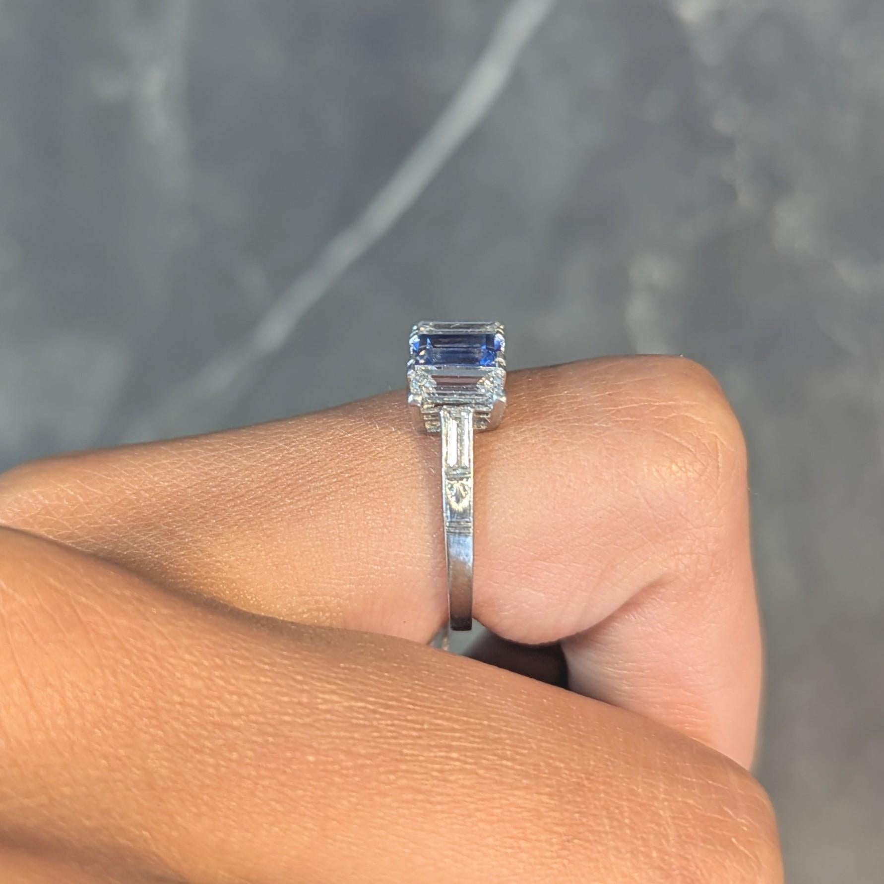 J.E.Caldwell Art Deco 1.82 CTW Sapphire Diamond Platinum Vintage 3 Stone Ring