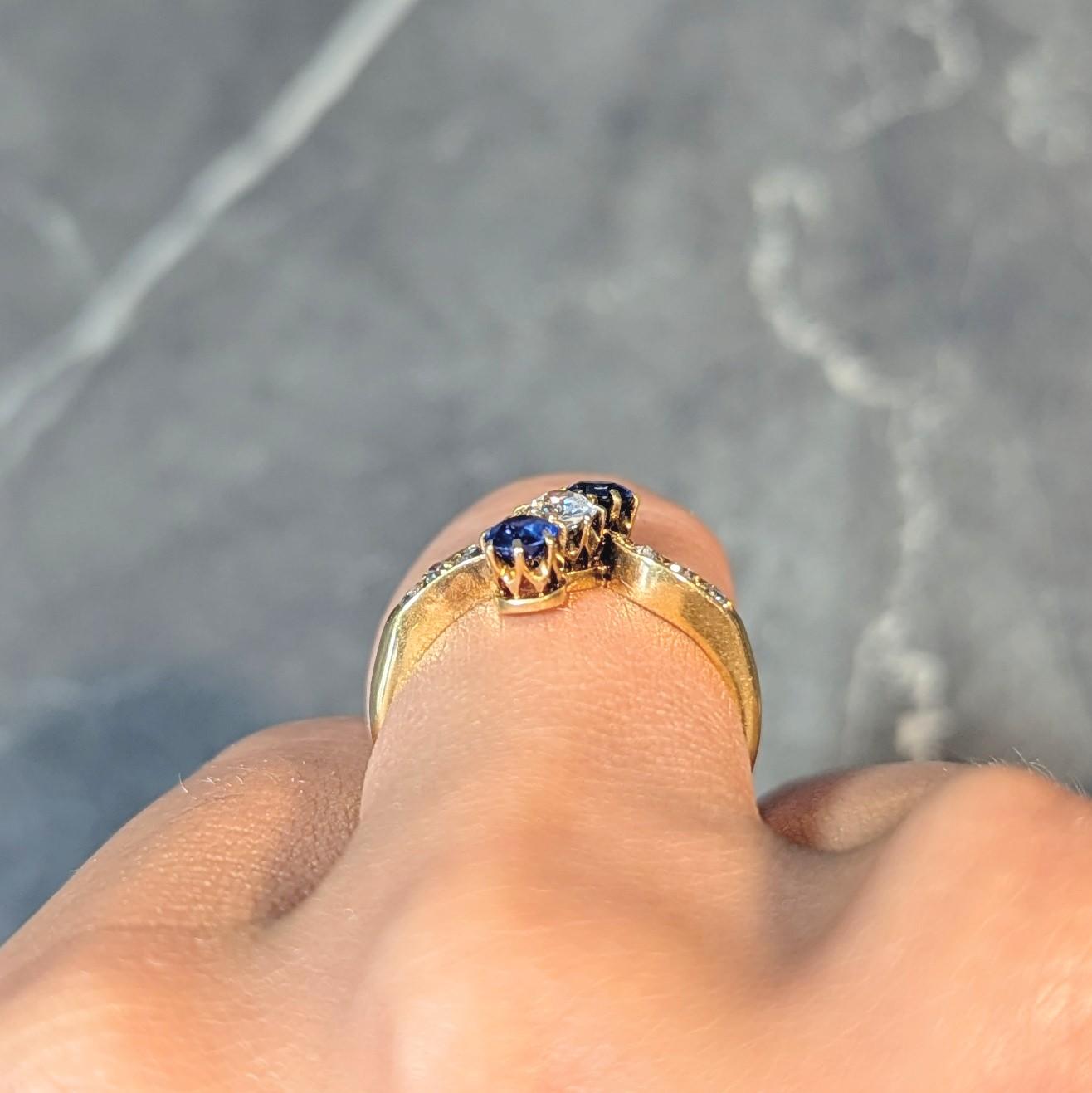 Victorian 0.68 CTW Sapphire Diamond 18 Karat Yellow Gold Antique Bypass Ring