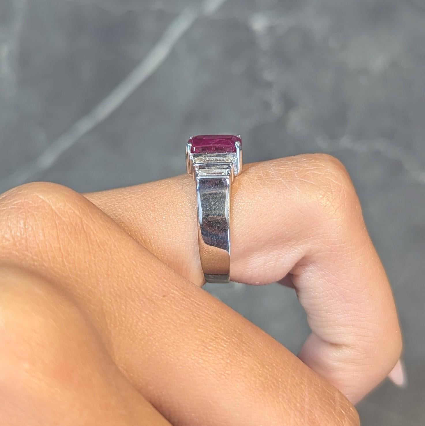 Contemporary 2.10 CTW Emerald Cut Ruby Diamond 18 Karat White Gold Ring