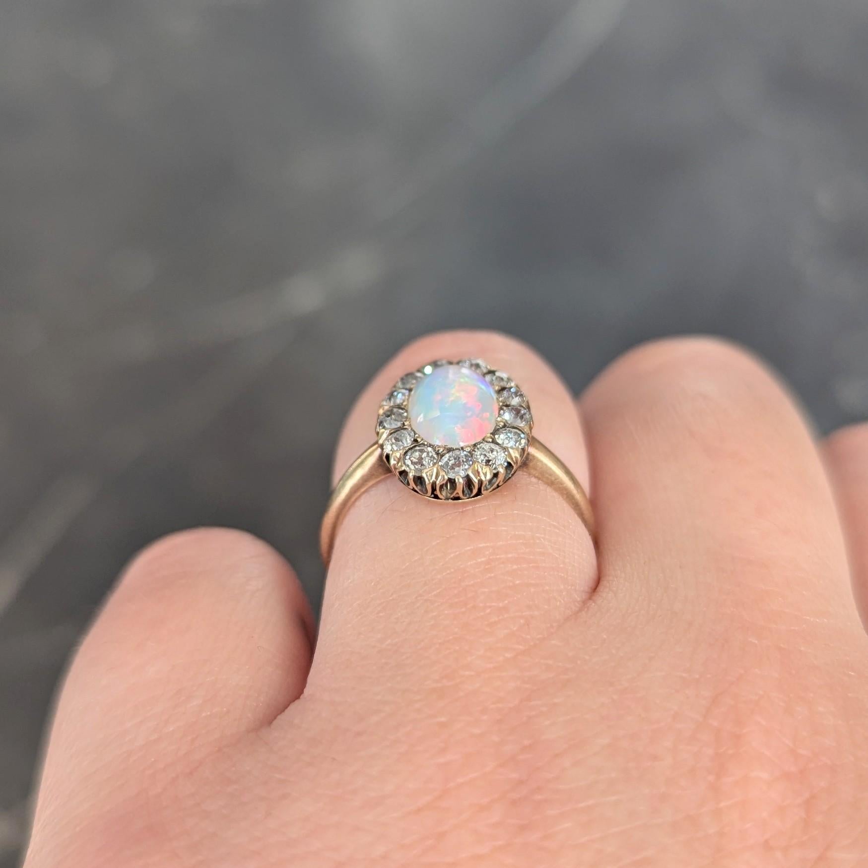 Victorian 0.52 CTW Opal Diamond 14 Karat Yellow Gold Antique Halo Ring