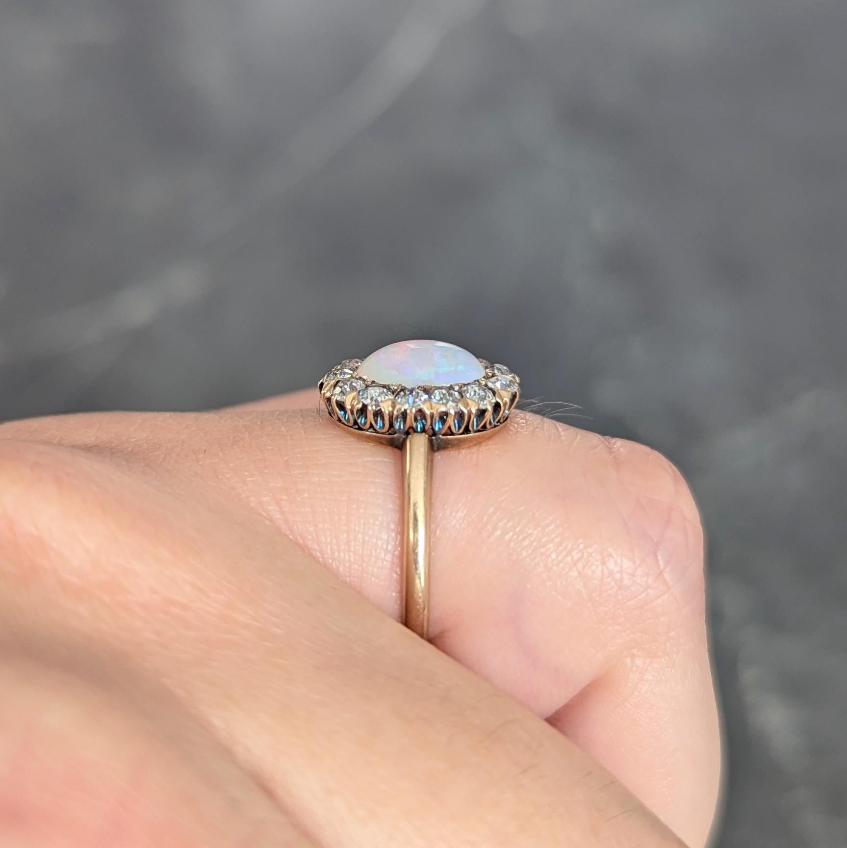 Victorian 0.52 CTW Opal Diamond 14 Karat Yellow Gold Antique Halo Ring
