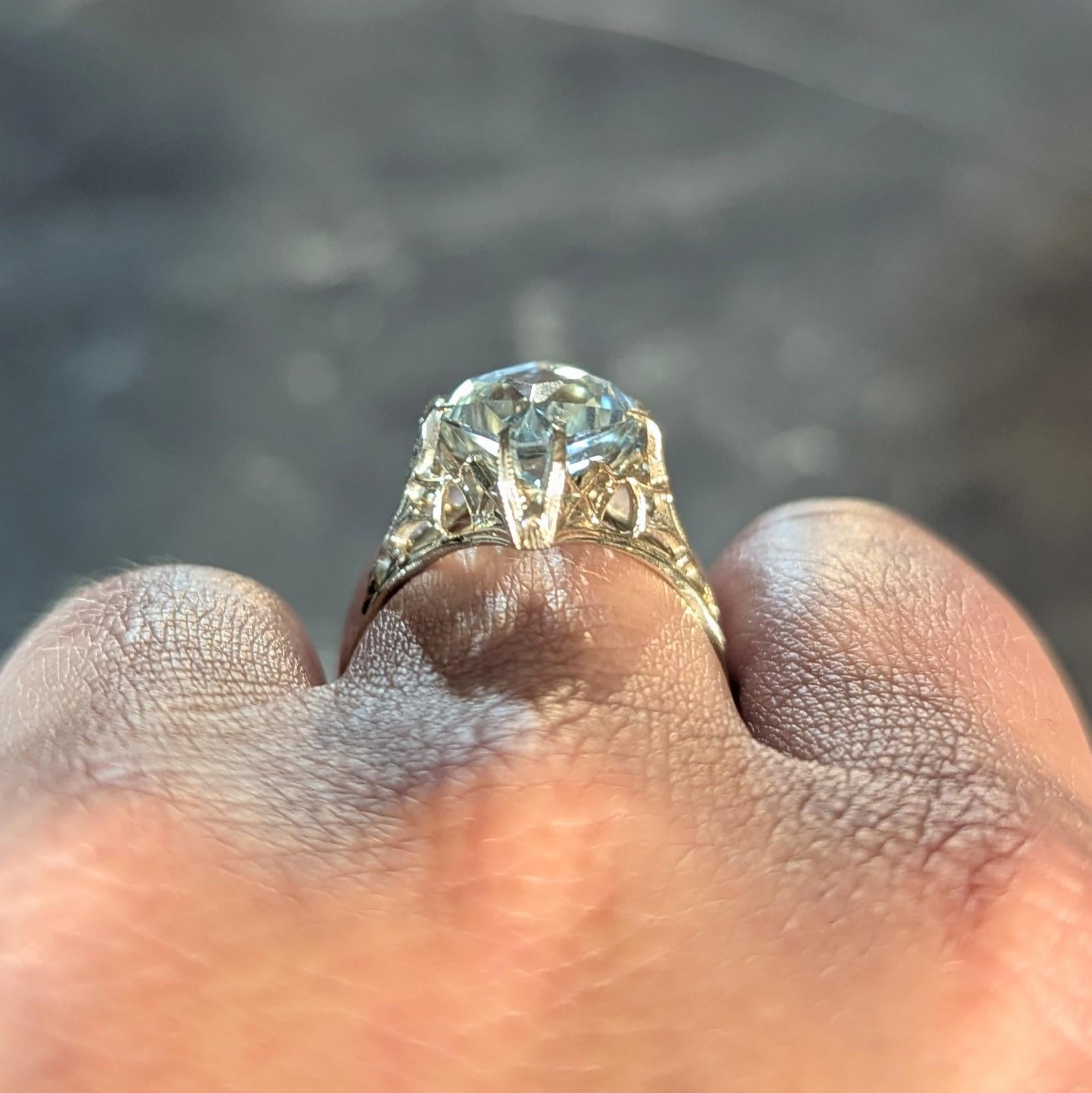 Art Deco 5.70 CTW Aquamarine 18 Karat White Gold Vintage Navette Ring