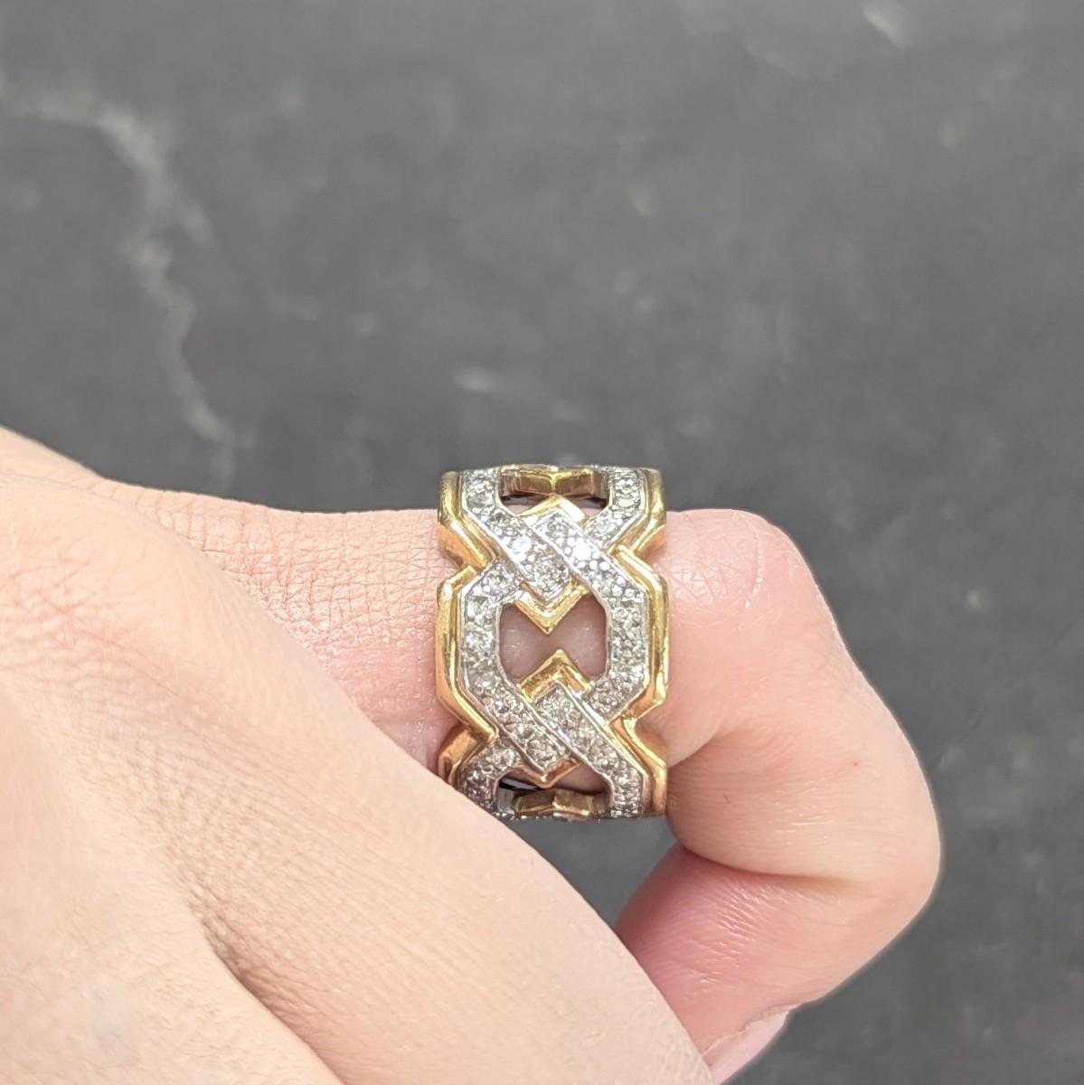 David Webb 1970's Diamond Platinum 18K Gold Curb Link Vintage Band Ring