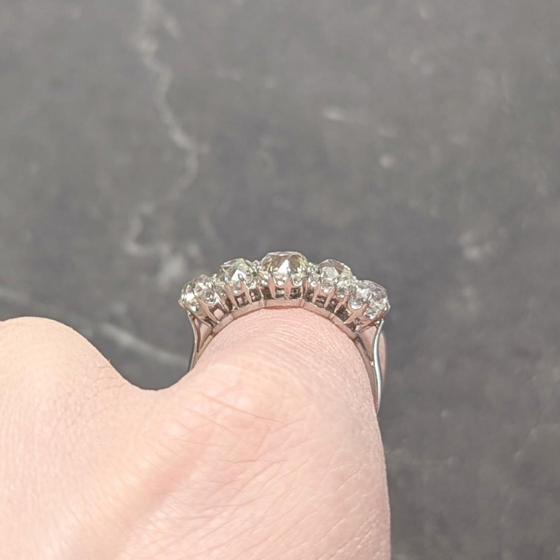 Edwardian 3.10 CTW Old Mine Cut Diamond Platinum Antique Band Ring