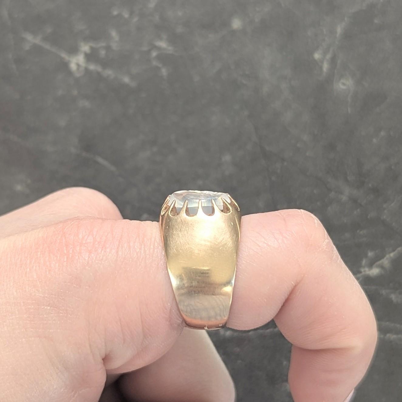 Victorian Moonstone Intaglio 14 Karat Yellow Gold Antique Belcher Unisex Ring