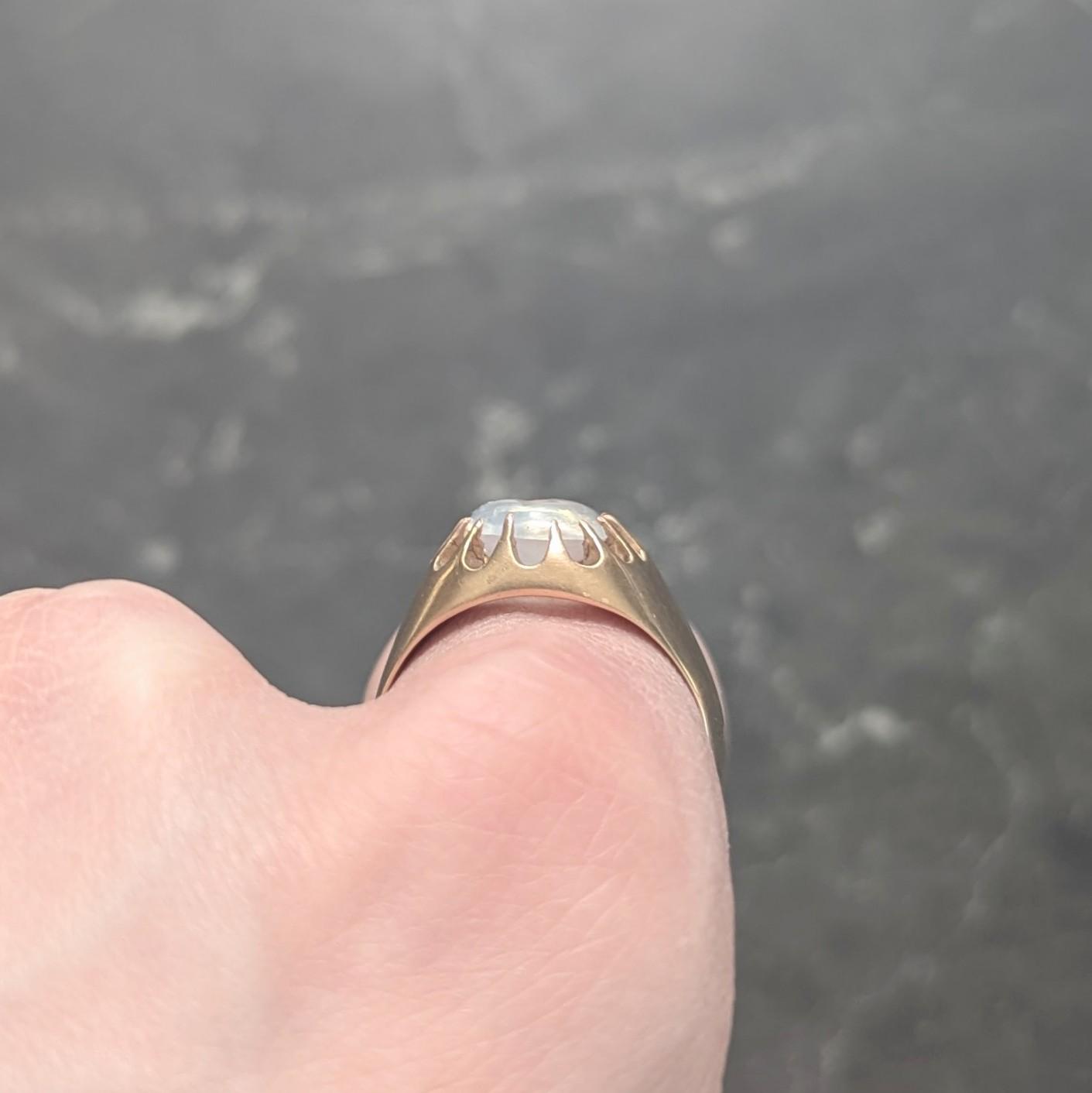 Victorian Moonstone Intaglio 14 Karat Yellow Gold Antique Belcher Unisex Ring