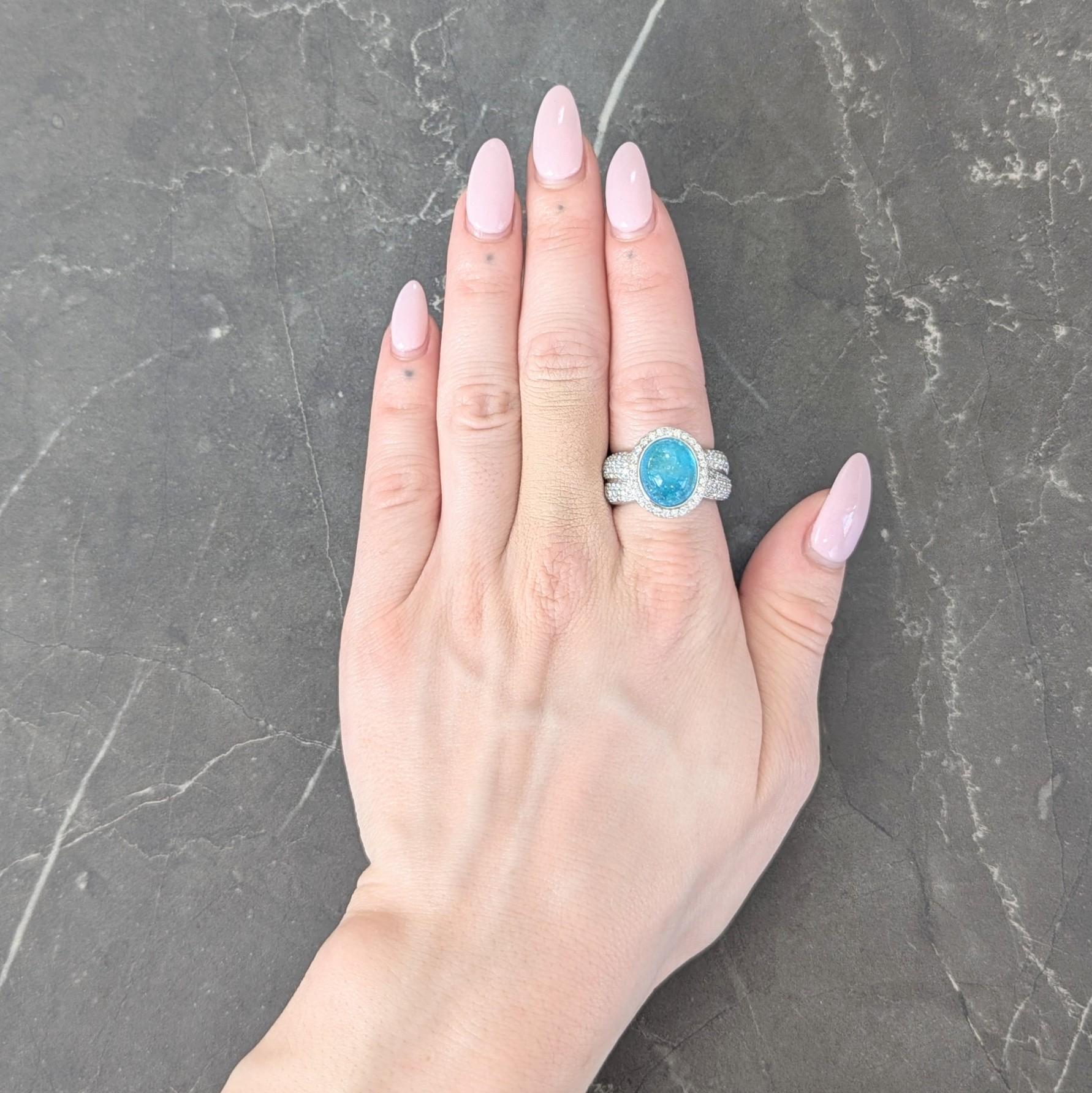 Vintage Paraiba Tourmaline Diamond 14 Karat White Gold Halo Ring GIA