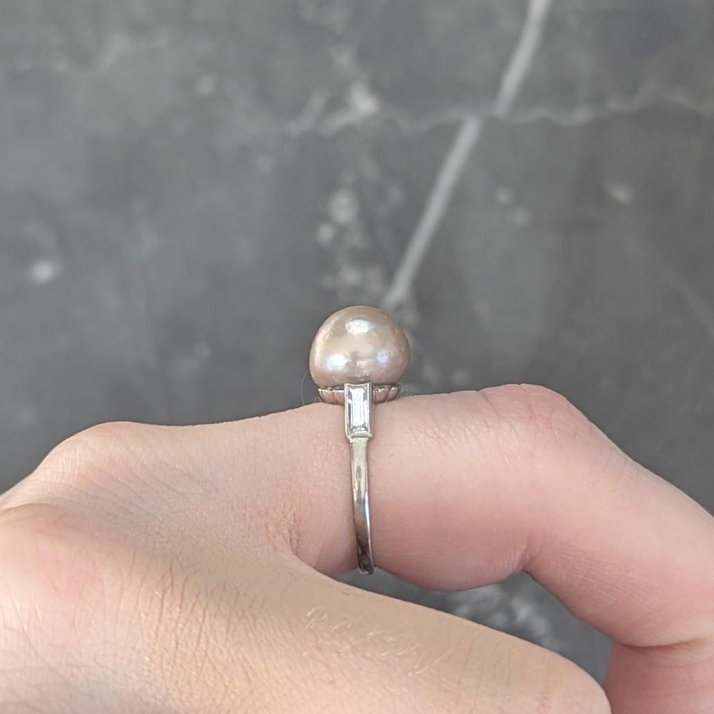 Art Deco 1933 Natural Saltwater Pearl Diamond Platinum Vintage Cocktail Ring