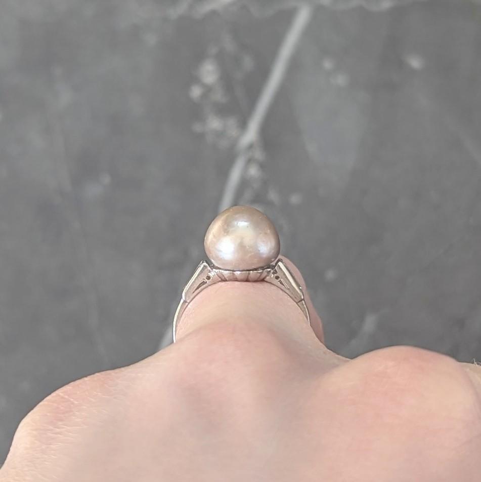 Art Deco 1933 Natural Saltwater Pearl Diamond Platinum Vintage Cocktail Ring