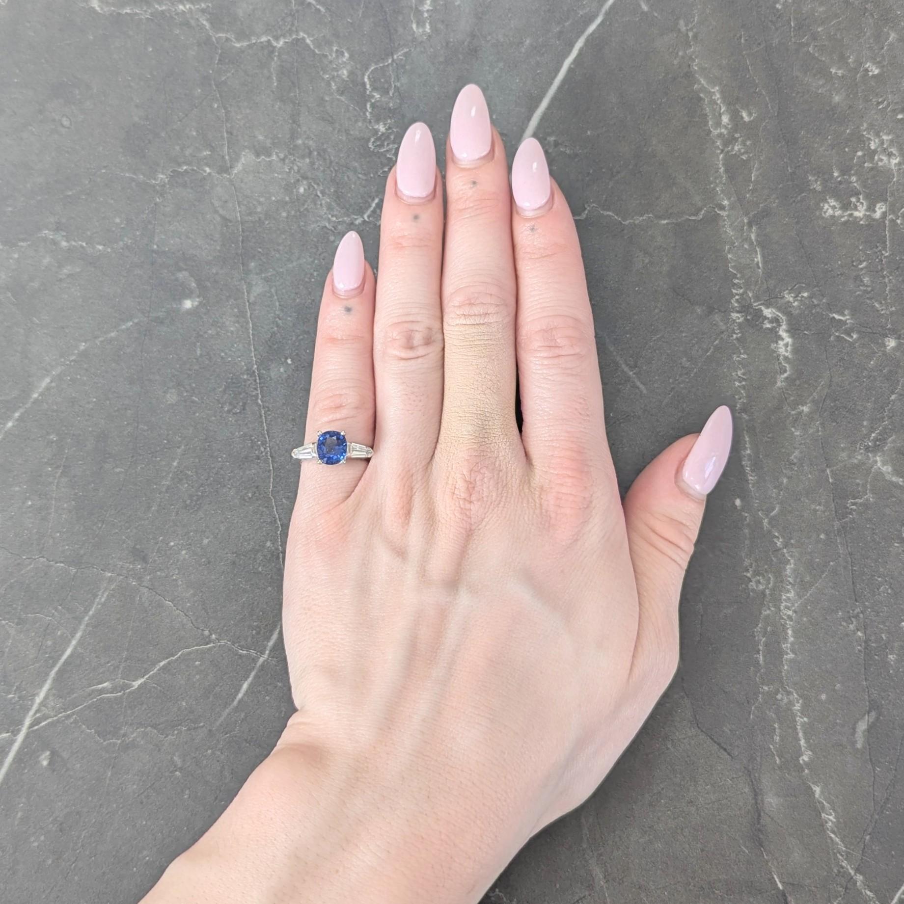 1980's 2.36 CTW Ceylon Sapphire Diamond 14K Gold Vintage Three Stone Ring GIA