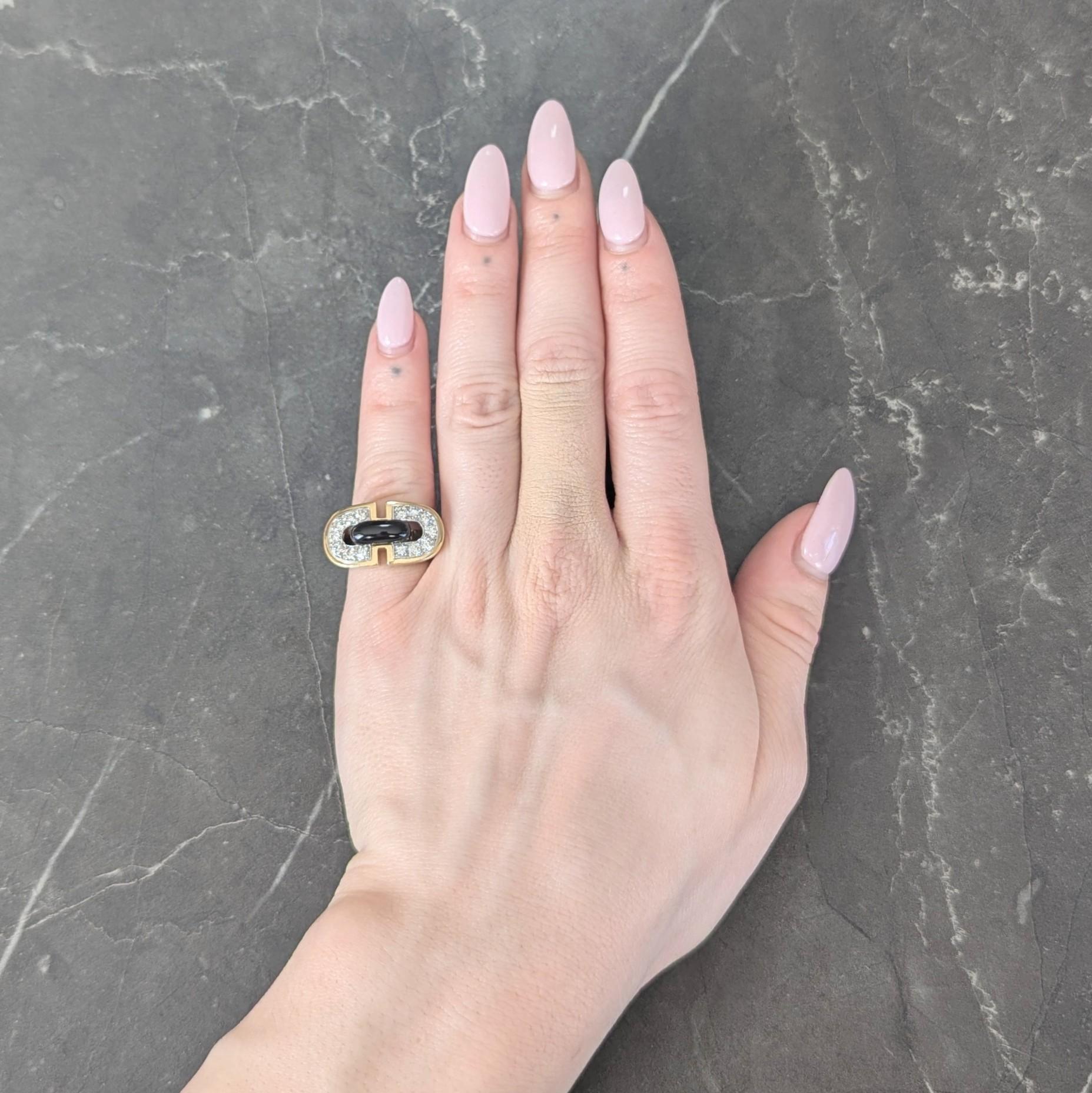 David Webb 1980's Diamond Enamel Platinum 18K Gold Vintage Buckle Ring