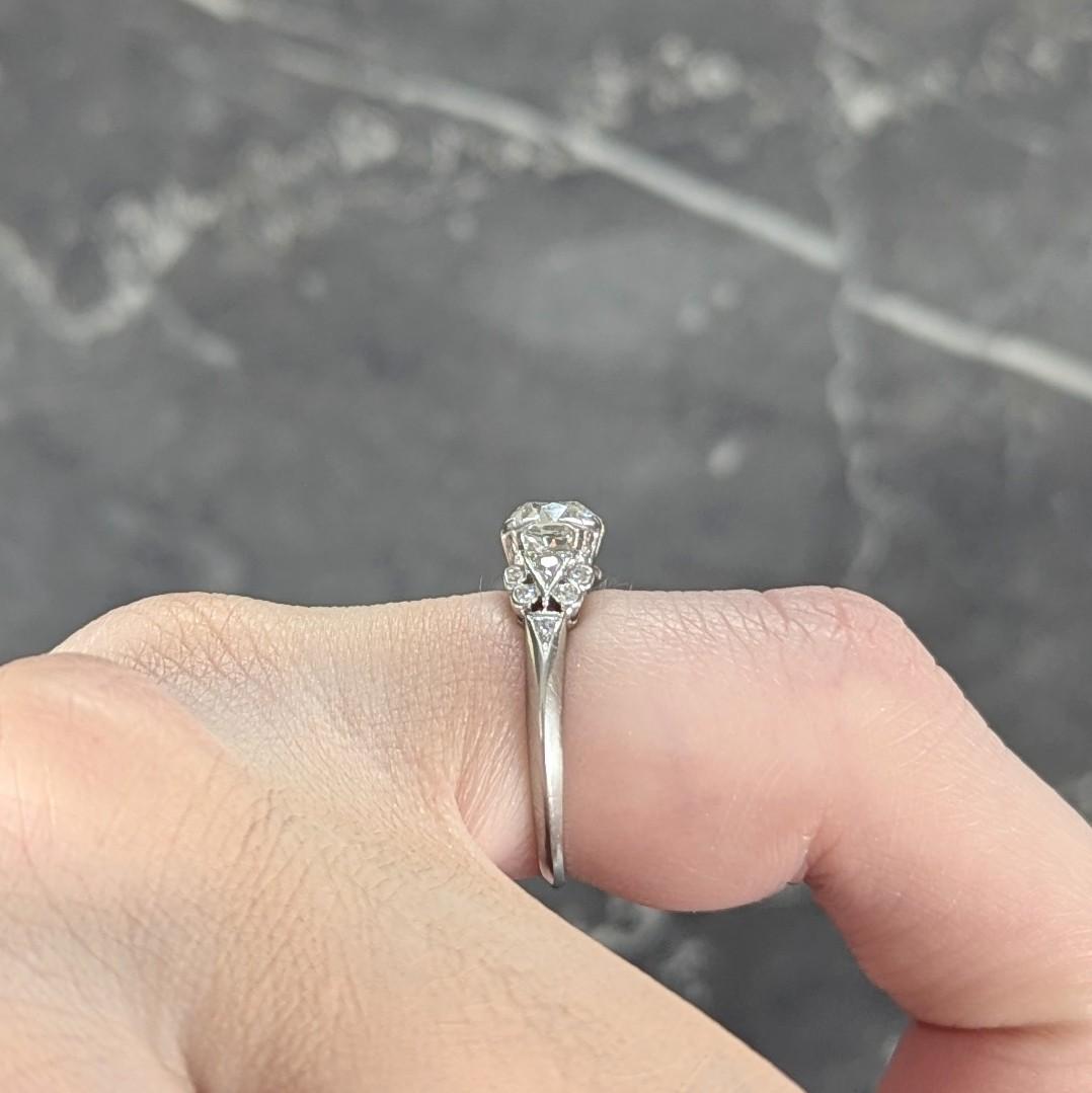 Art Deco 0.87 CTW Old European Diamond Platinum Square Vintage Engagement Ring
