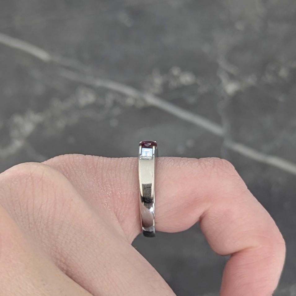 Contemporary 0.82 CTW Ruby Diamond Platinum Three Stone Ring