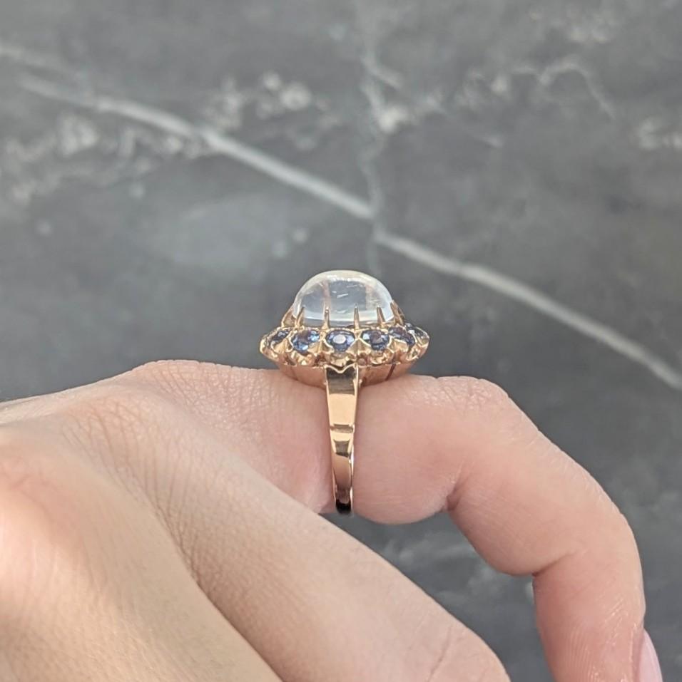 Binder Bros 1940's 2.35 CTW Sapphire Moonstone 14 Karat Gold Vintage Halo Ring
