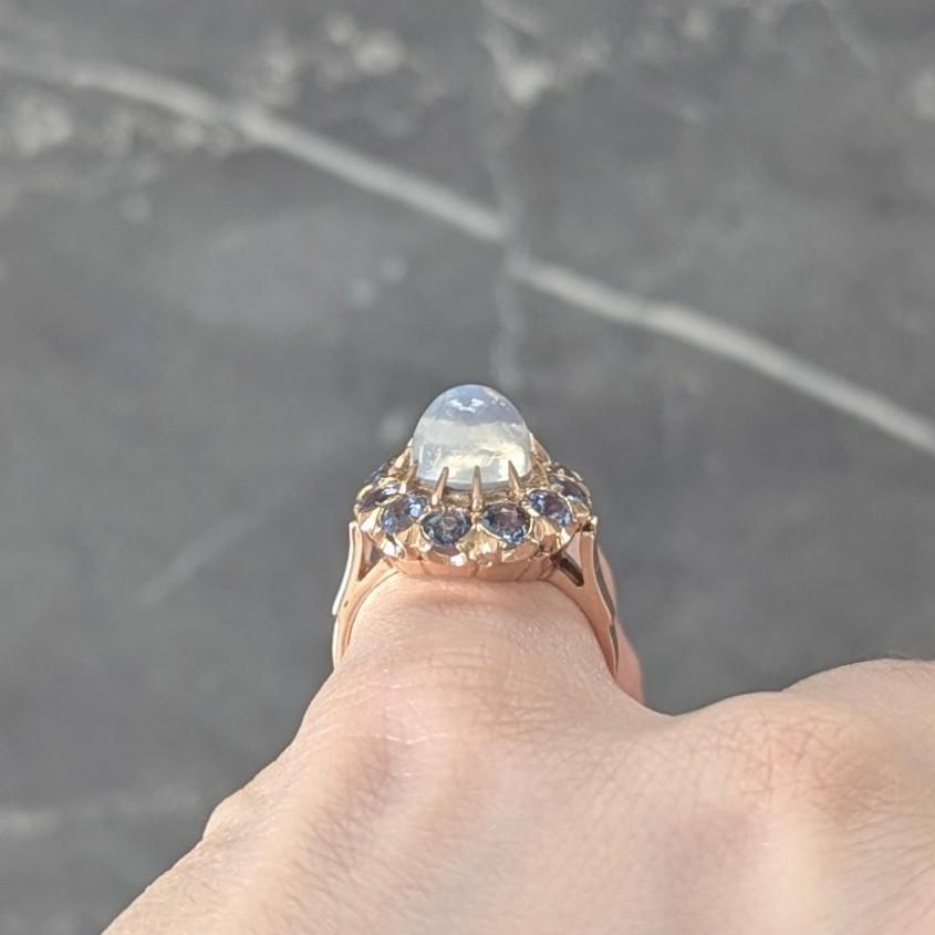 Binder Bros 1940's 2.35 CTW Sapphire Moonstone 14 Karat Gold Vintage Halo Ring