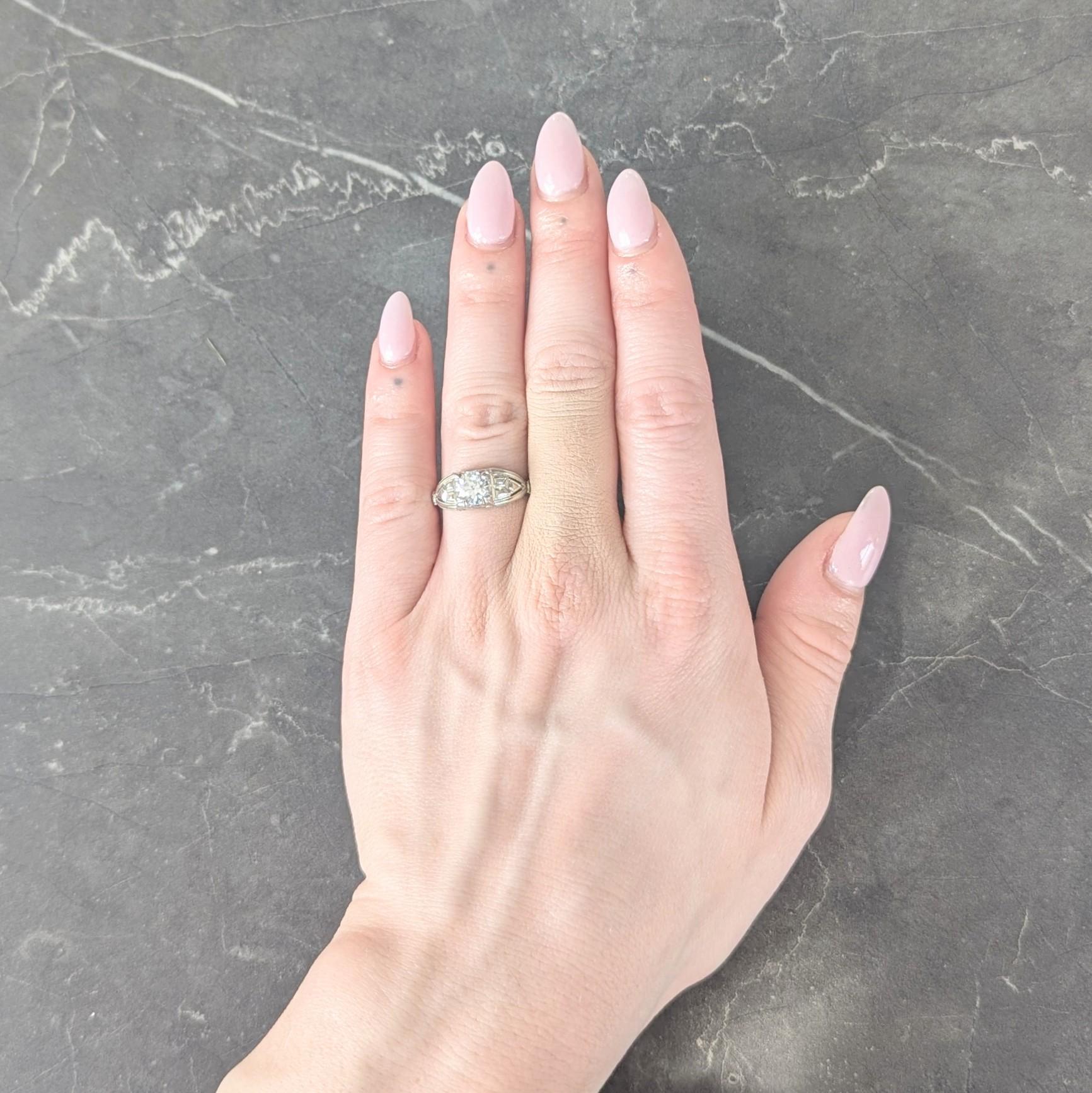 Art Deco European Diamond 14 Karat Gold Vintage Geometric Engagement Ring GIA