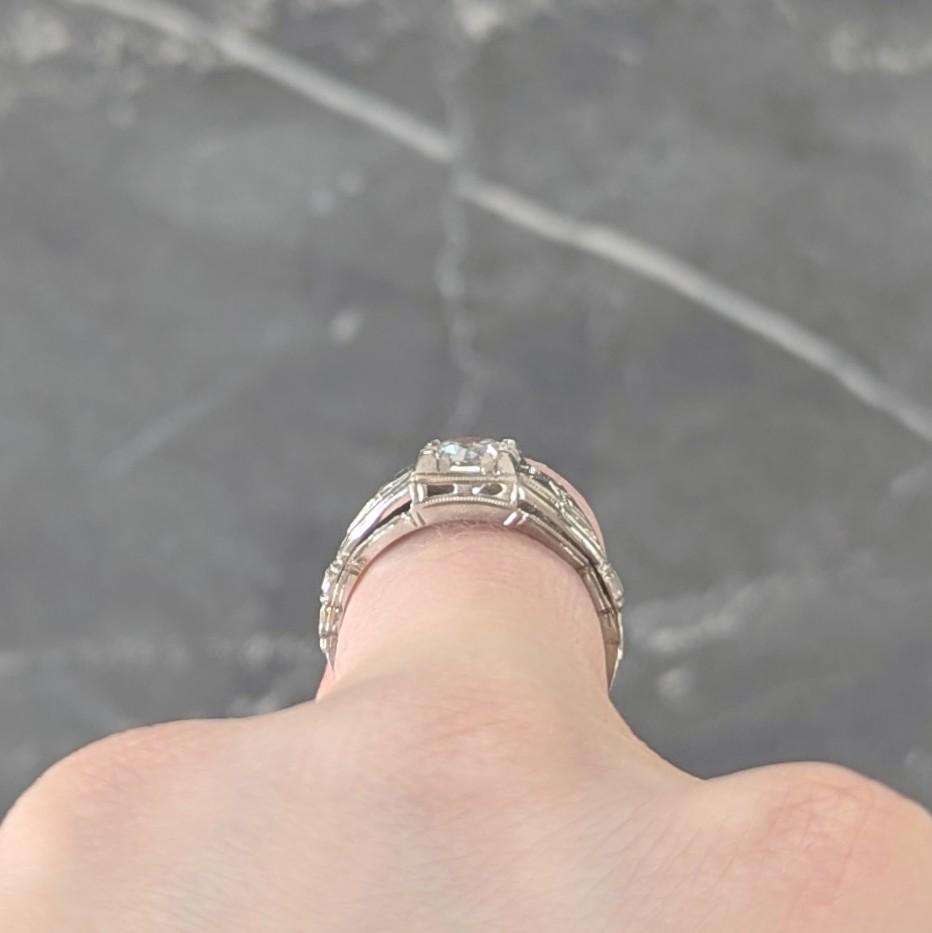 Art Deco European Diamond 14 Karat Gold Vintage Geometric Engagement Ring GIA