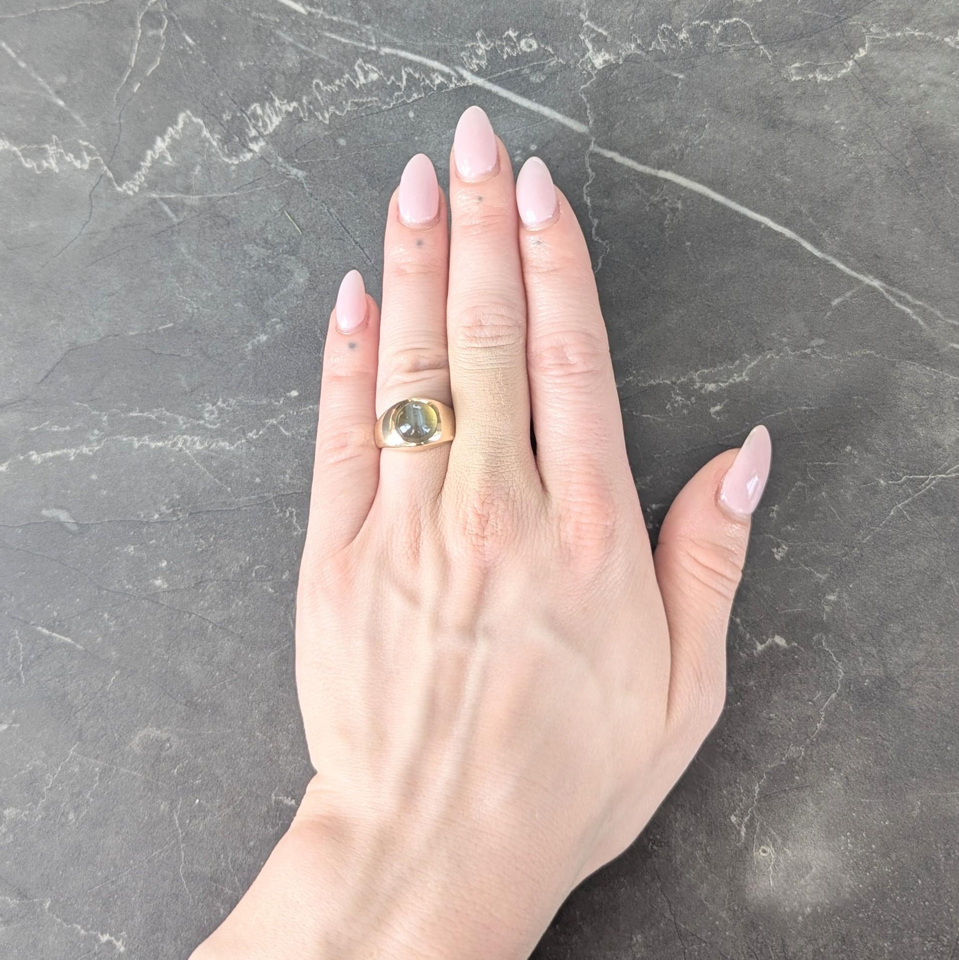 1960 Natural Cat's Eye Chrysoberyl 14 Karat Yellow Gold Vintage Signet Ring GIA