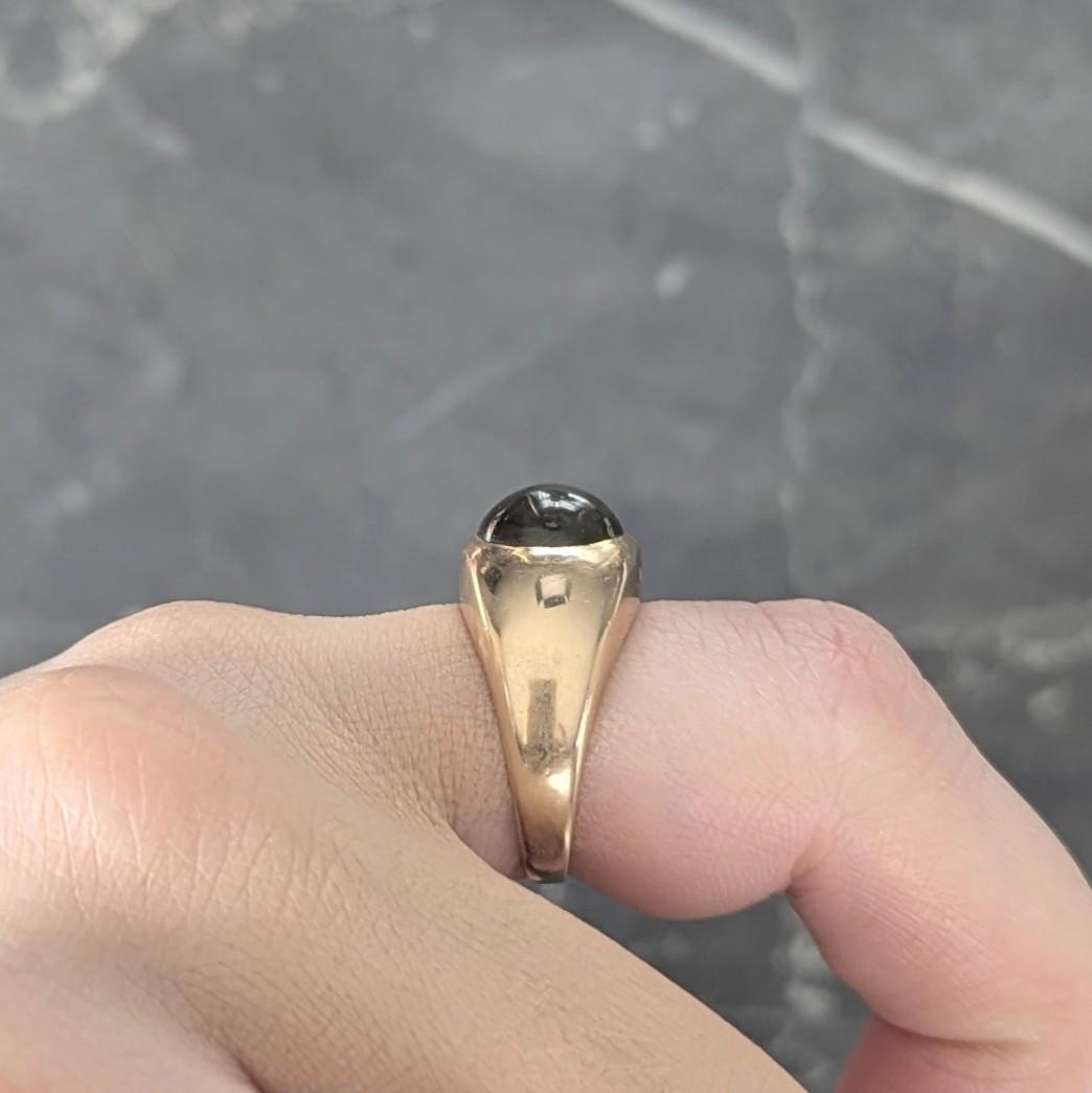 1960 Natural Cat's Eye Chrysoberyl 14 Karat Yellow Gold Vintage Signet Ring GIA