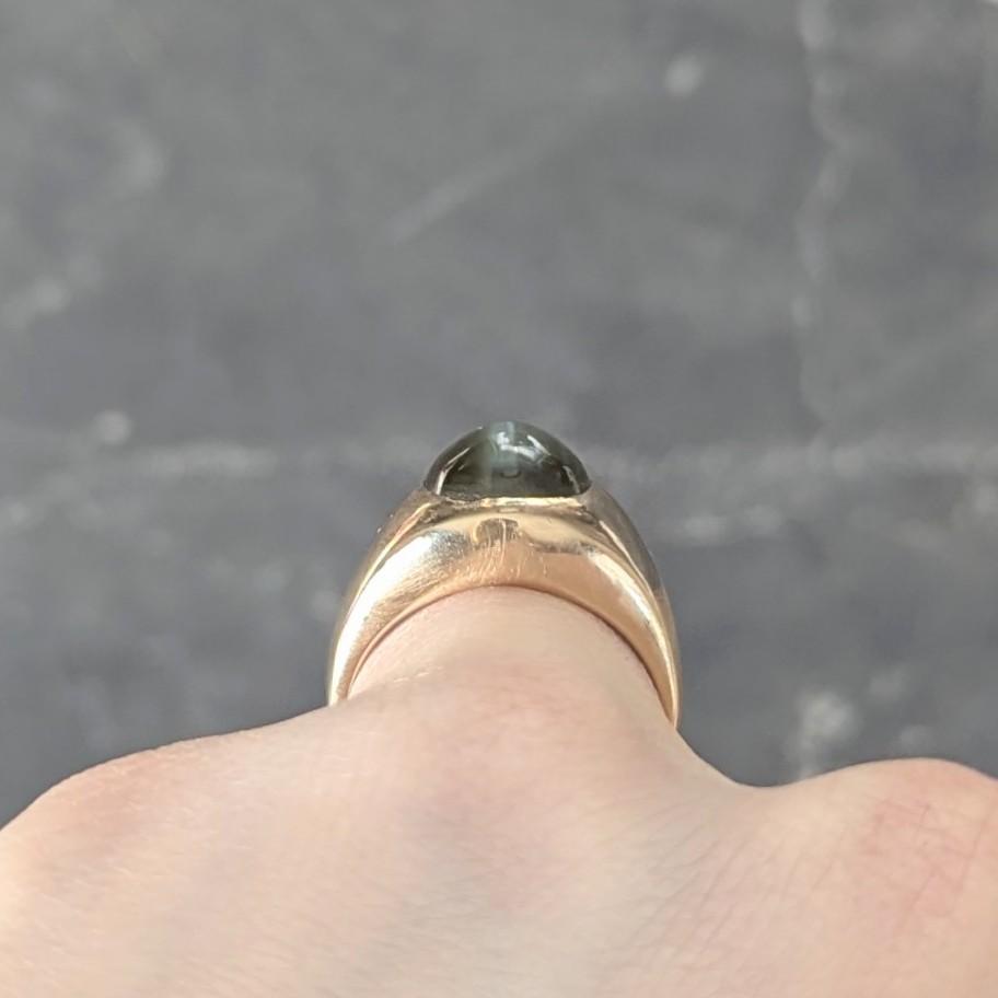 1960 Natural Cat's Eye Chrysoberyl 14 Karat Yellow Gold Vintage Signet Ring GIA