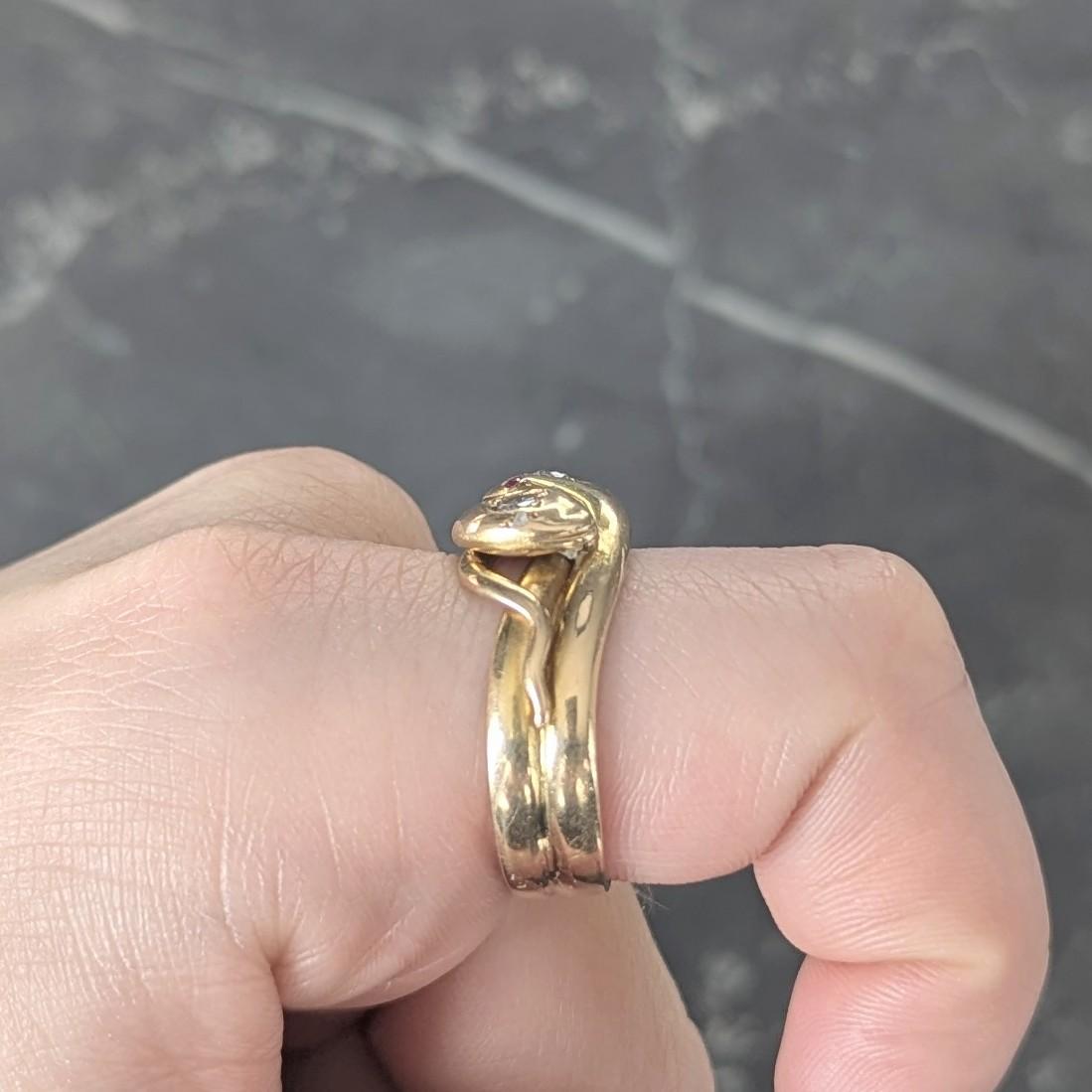 Victorian Diamond 14 Karat Yellow Gold Antique Lovers Knot Unisex Snake Ring
