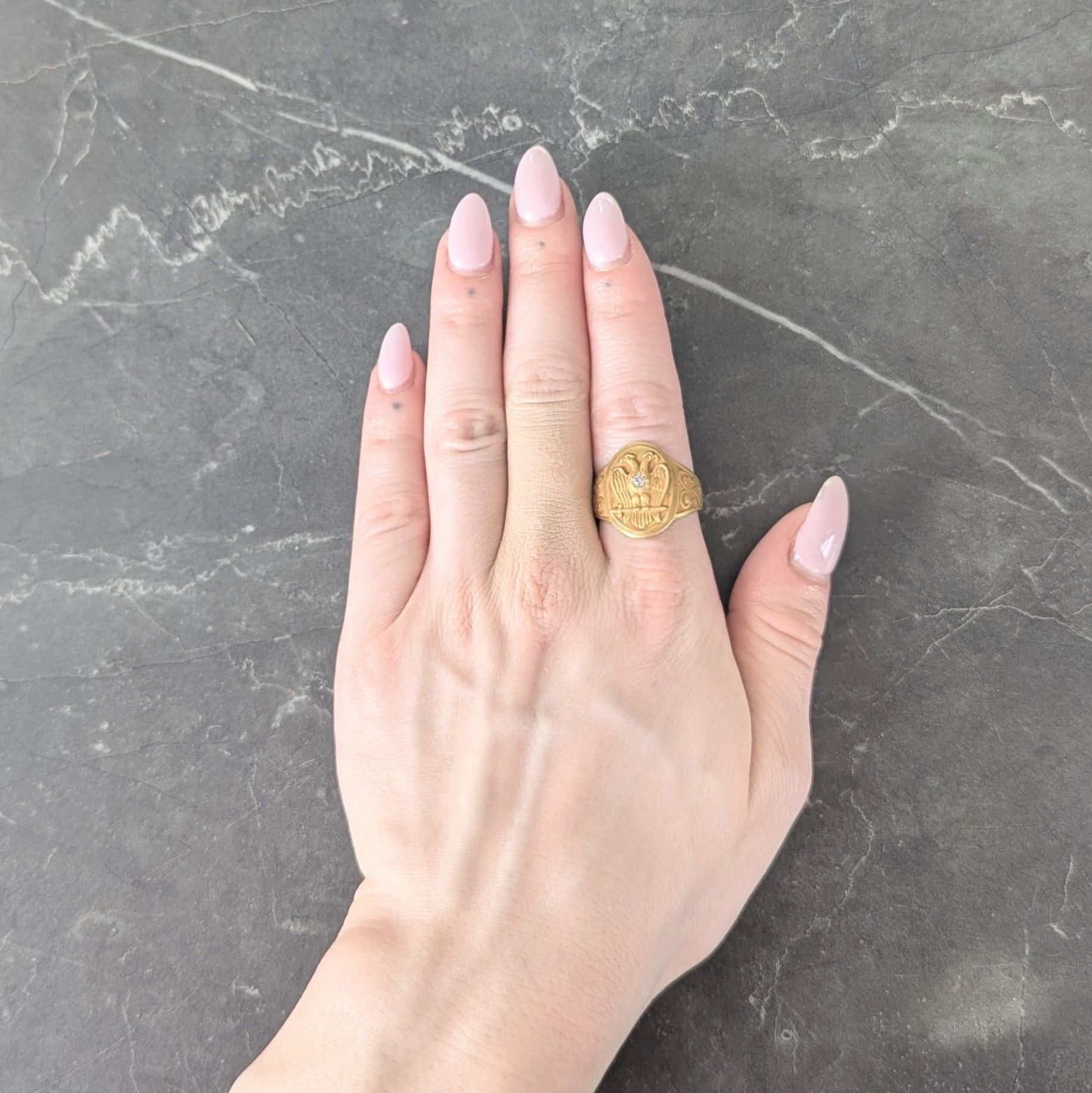 Early Art Deco Diamond 14 Karat Yellow Gold Antique Free Mason Eagle Signet Ring