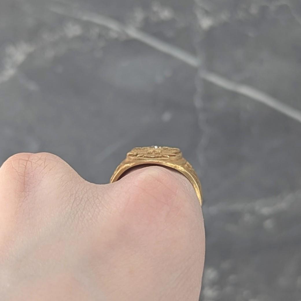 Early Art Deco Diamond 14 Karat Yellow Gold Antique Free Mason Eagle Signet Ring