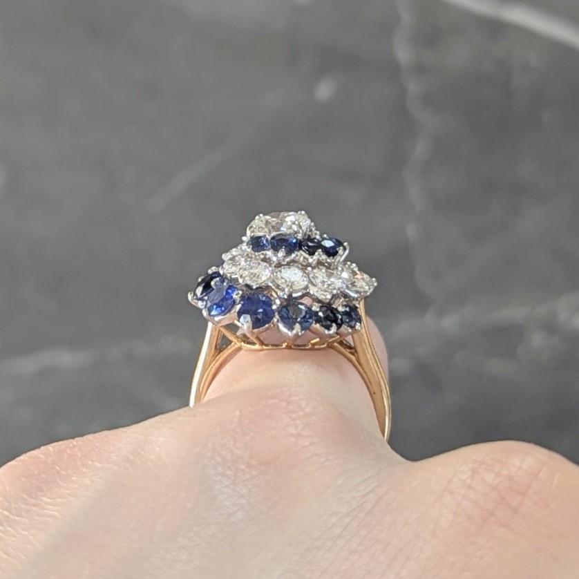 5.85 CTW Sapphire Diamond Platinum 18K Gold Vintage Spiral Cluster Ring