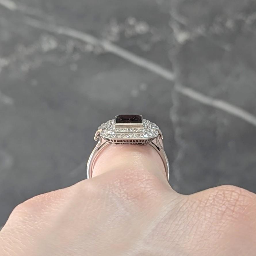 Art Deco 2.50 CTW Garnet Diamond Platinum Vintage Double Halo Ring