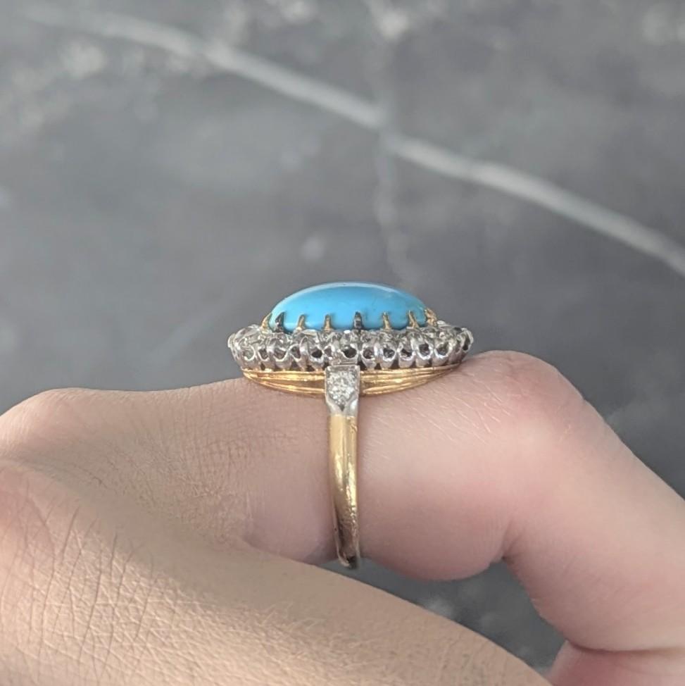 Edwardian Mine Diamond Robin's Egg Turquoise Platinum 18K Gold Antique Halo Ring
