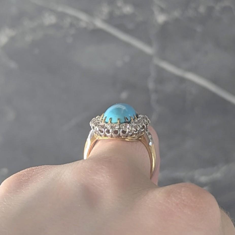 Edwardian Mine Diamond Robin's Egg Turquoise Platinum 18K Gold Antique Halo Ring