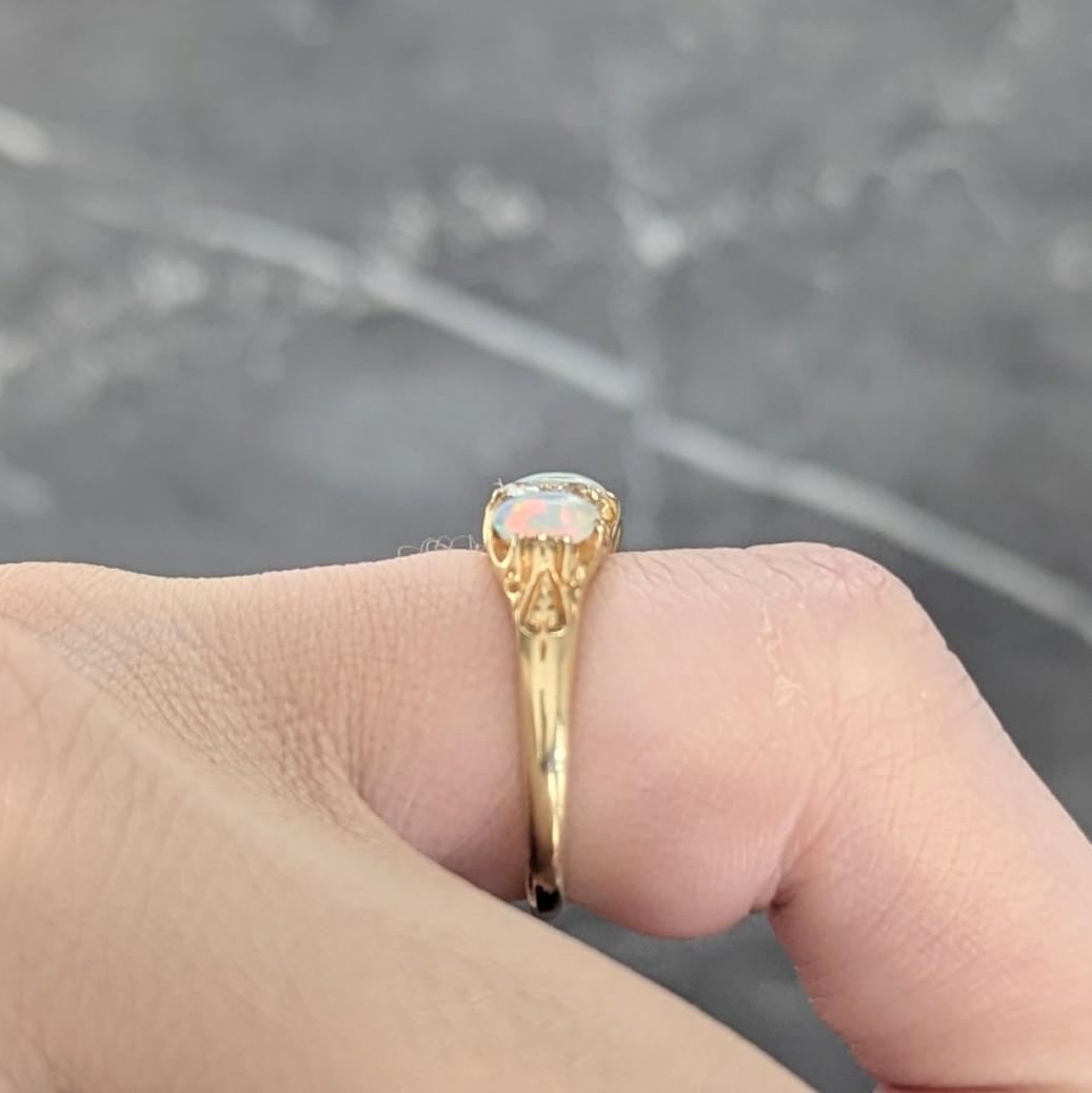 Art Nouveau Opal Diamond 18 Karat Yellow Gold Foliate Antique Band Ring