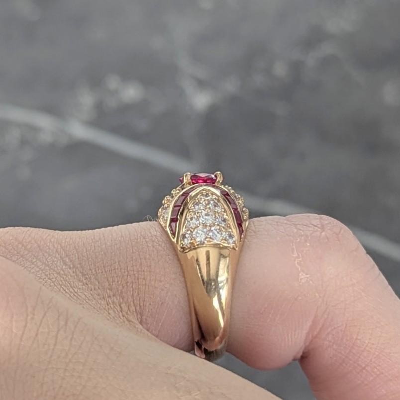 Oscar Heyman 1980's 3.60 CTW Ruby Diamond 18 Karat Gold Vintage Bombé Ring