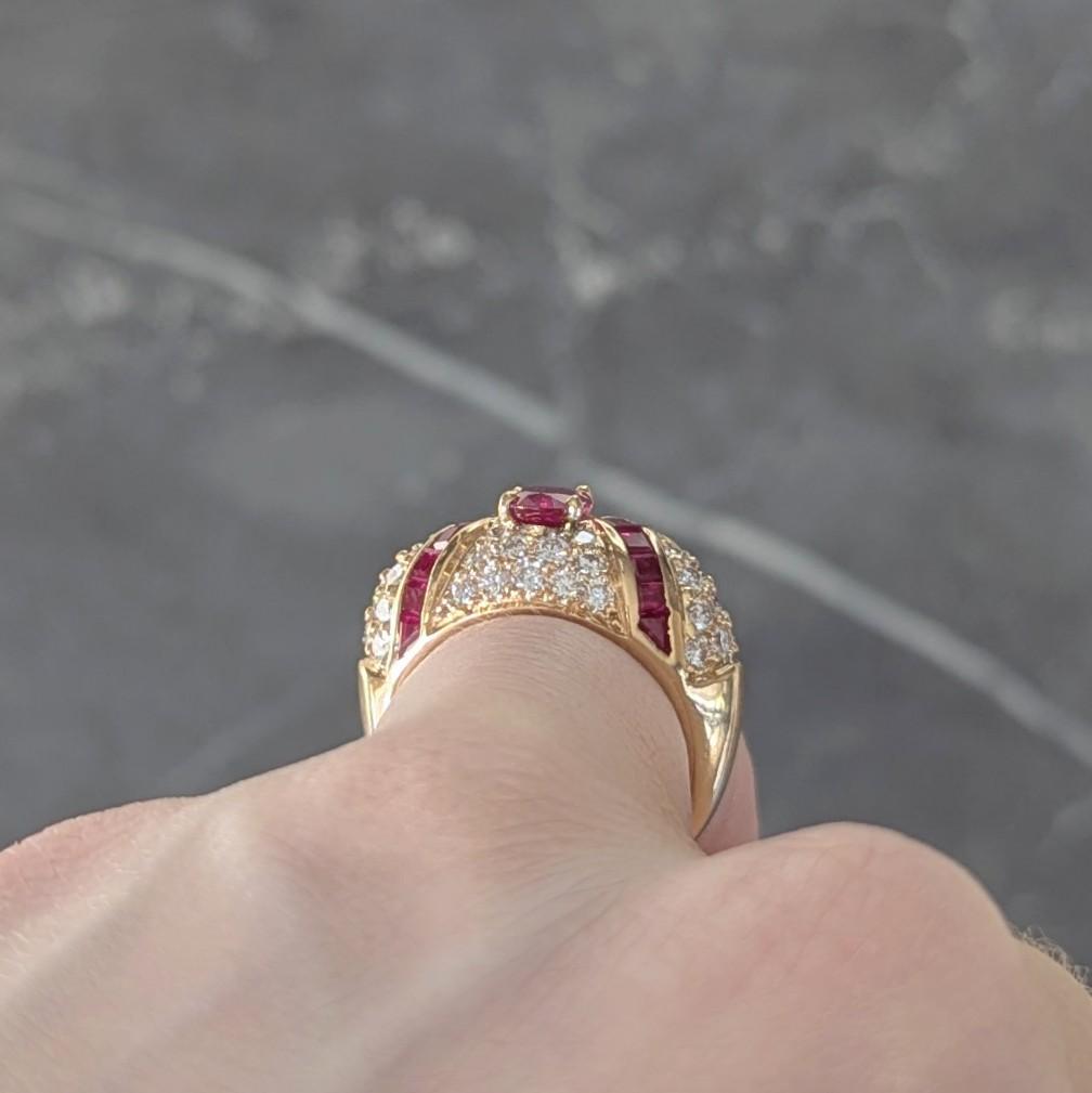 Oscar Heyman 1980's 3.60 CTW Ruby Diamond 18 Karat Gold Vintage Bombé Ring