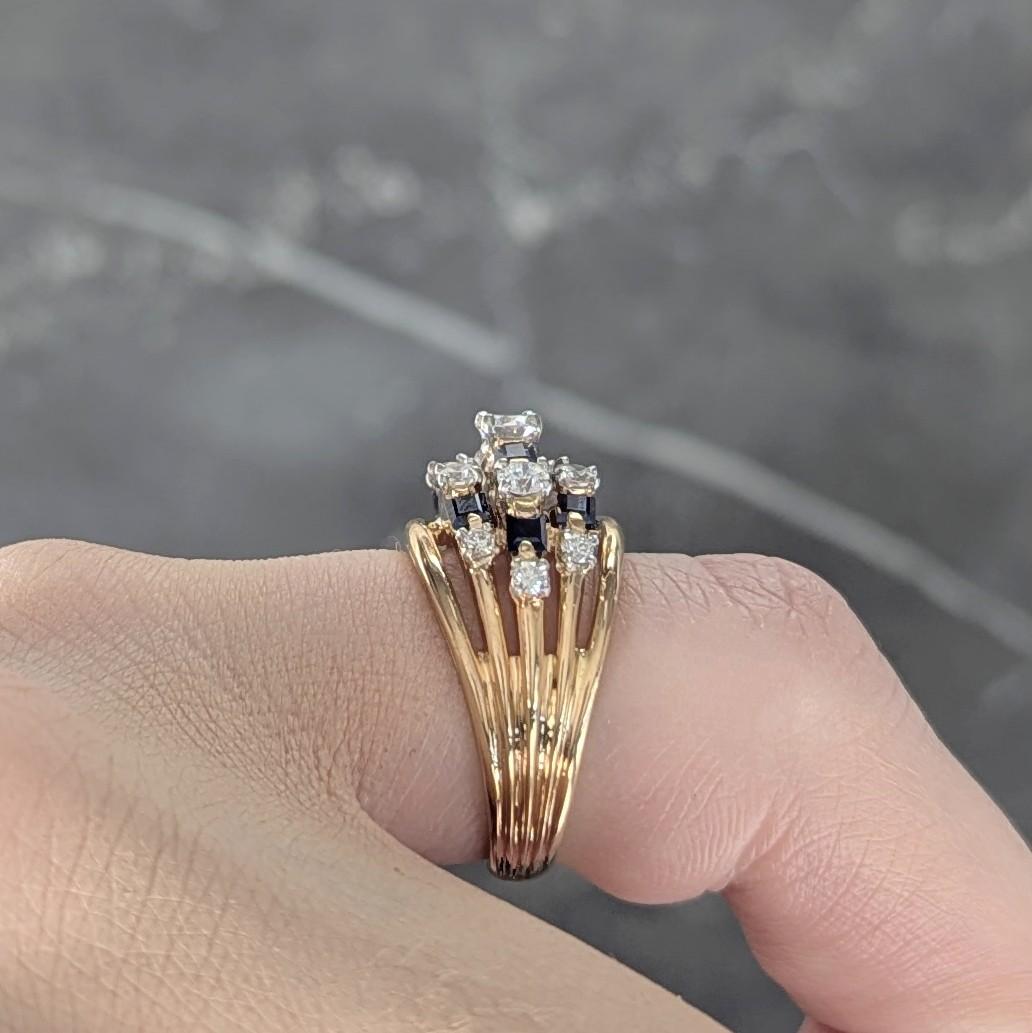 Oscar Heyman Vintage Sapphire Diamond 18 Karat Yellow Gold Domed Cocktail Ring