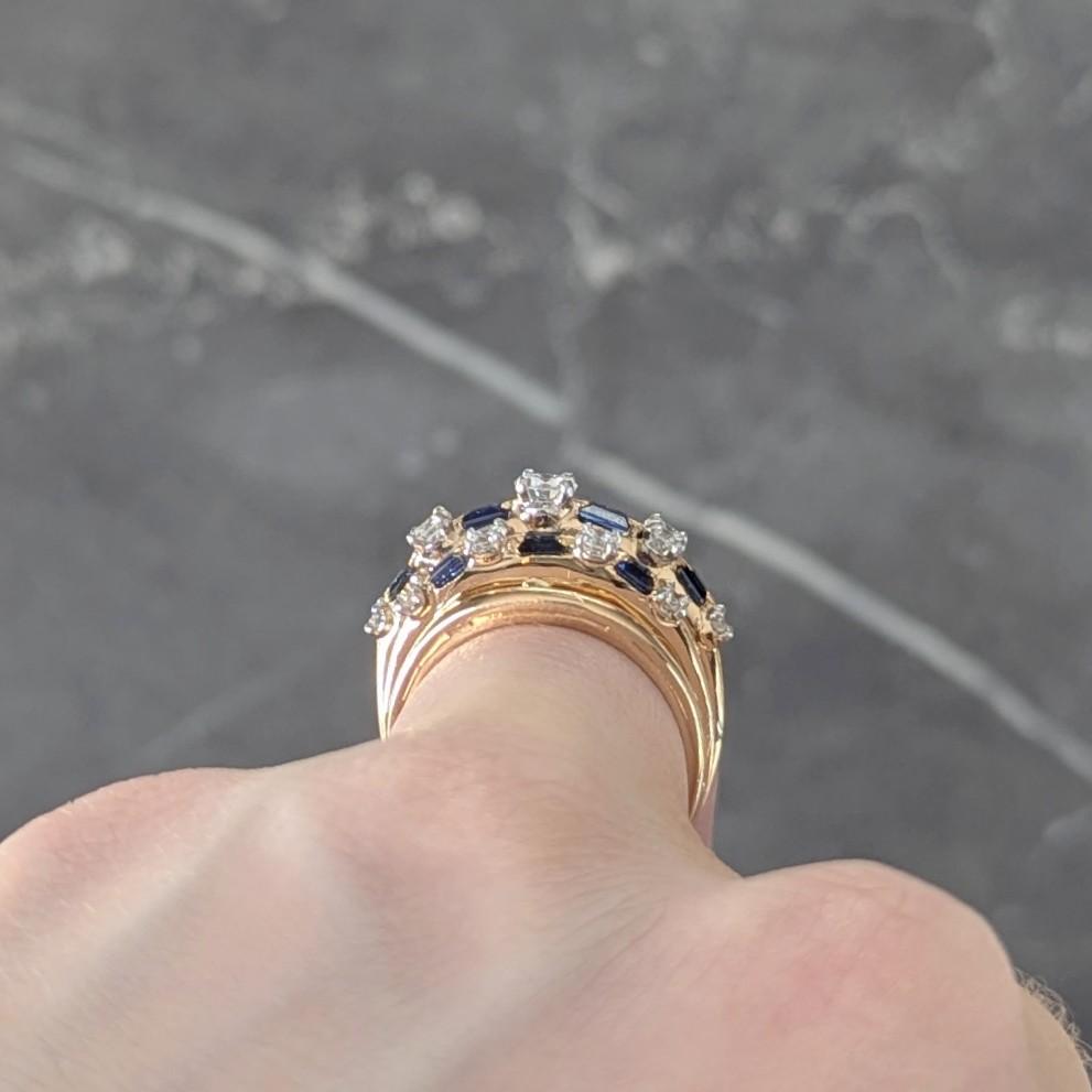 Oscar Heyman Vintage Sapphire Diamond 18 Karat Yellow Gold Domed Cocktail Ring