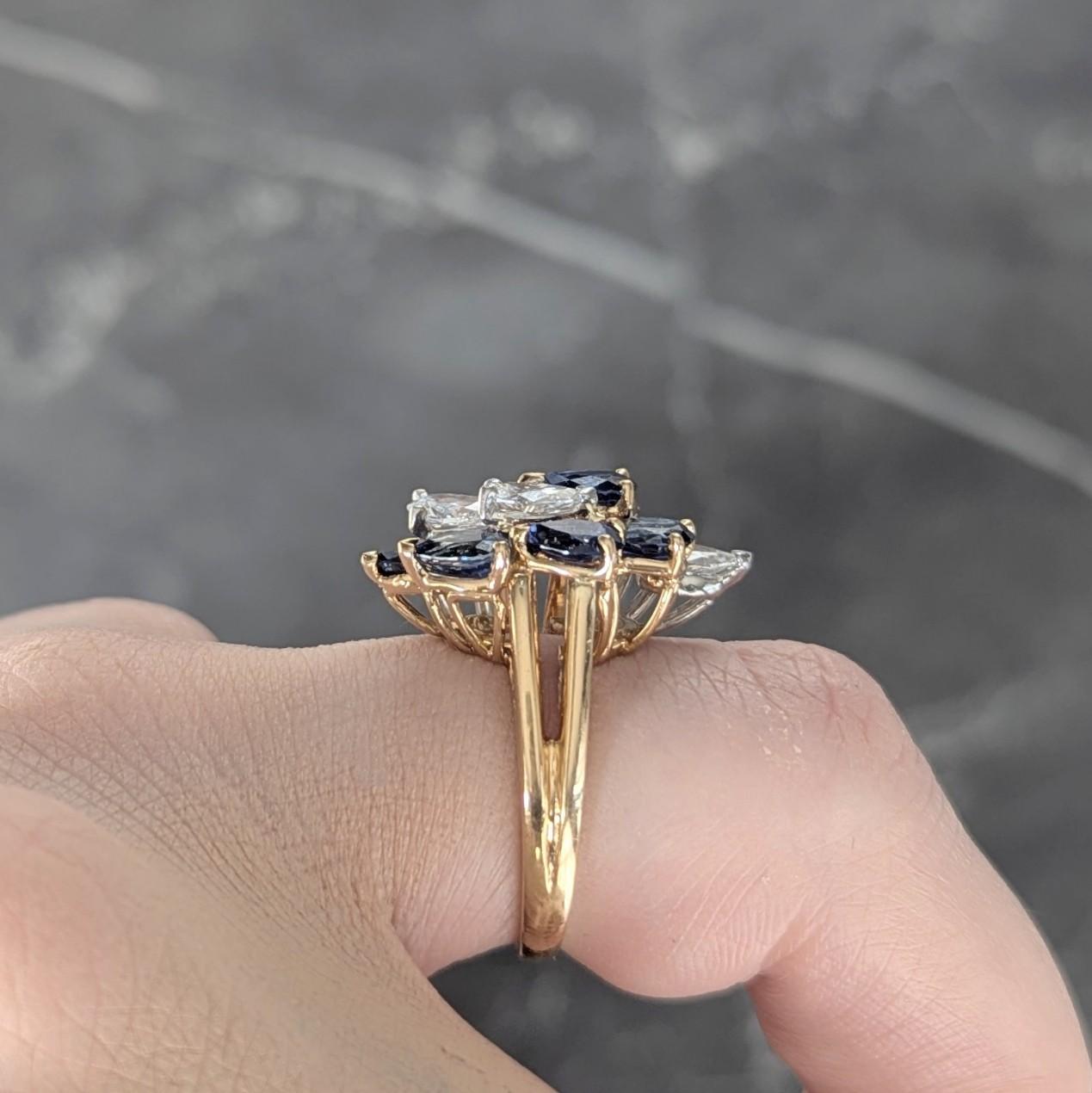 3.50 CTW Sapphire Diamond Platinum 18 Karat Gold Vintage Cluster Cocktail Ring