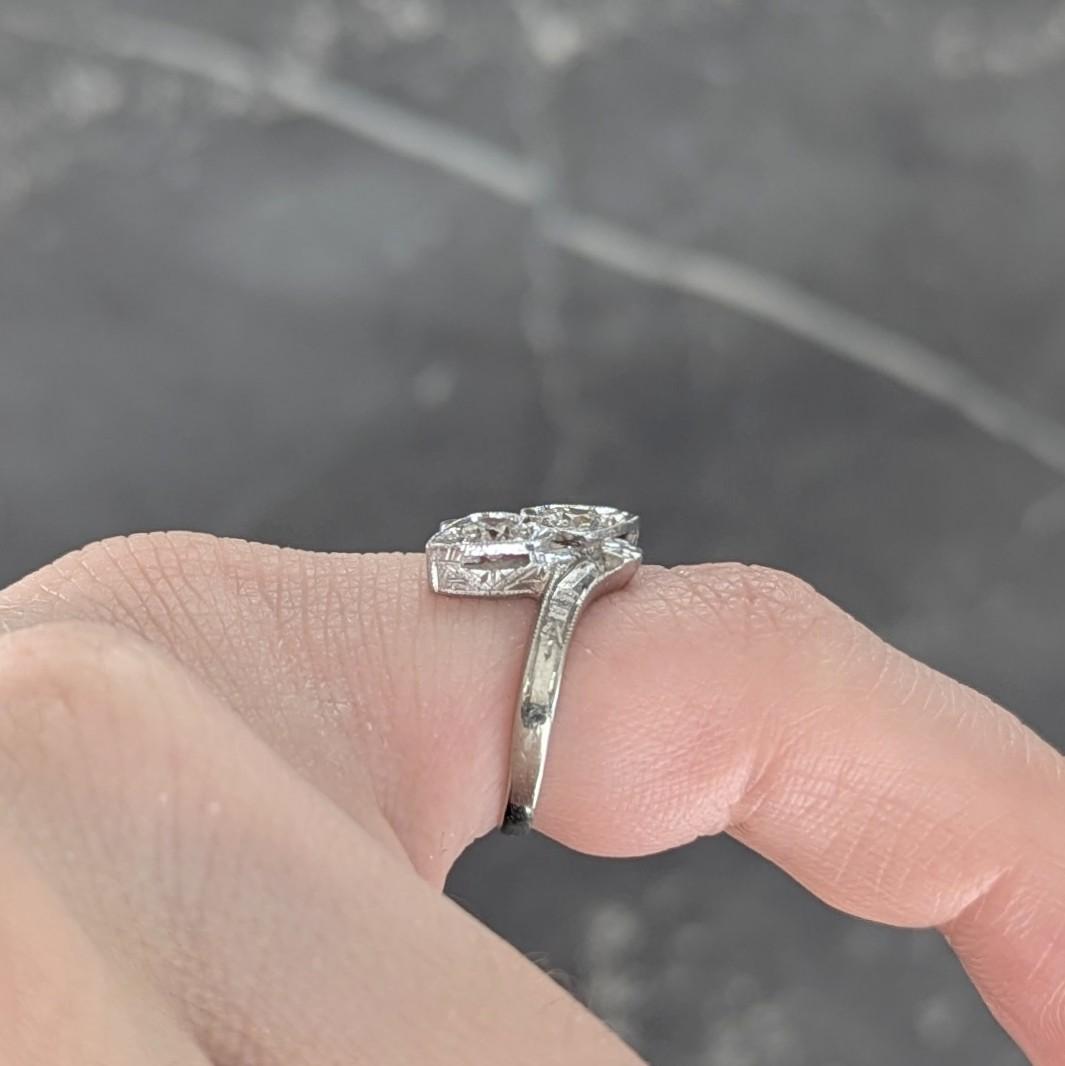 Retro Diamond 0.40 CTW 14 Karat White Gold Heart Vintage Bypass Ring