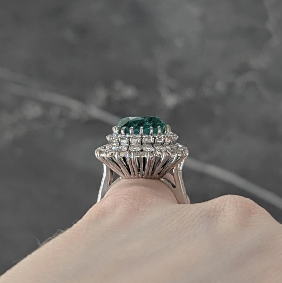 Mid-Century 7.60 CTW Emerald Diamond 18 Karat Gold Vintage Double Halo Ring AGL