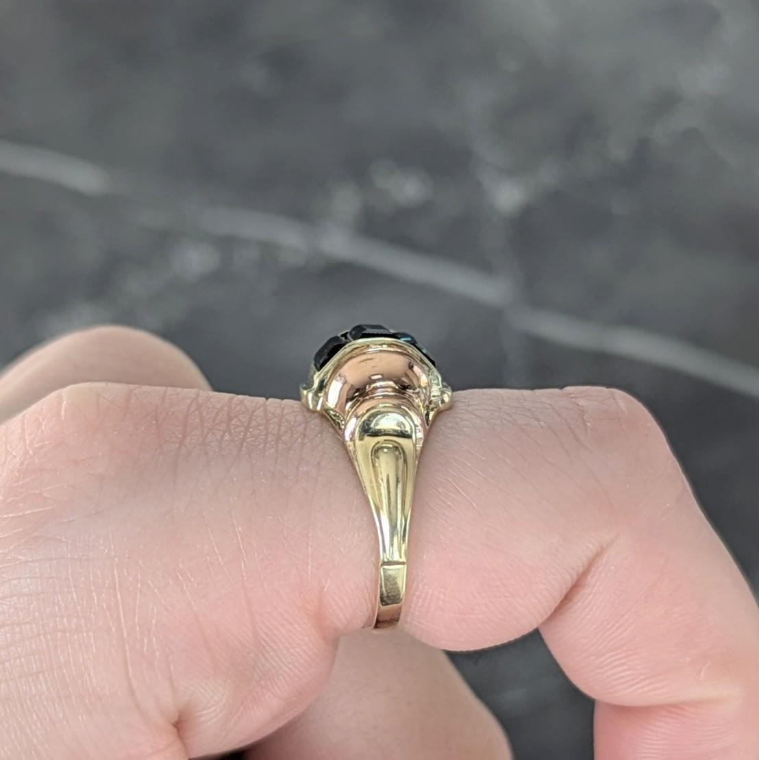 Retro French Tourmaline 14 Karat Two-Tone Gold Domed Vintage Tank Ring