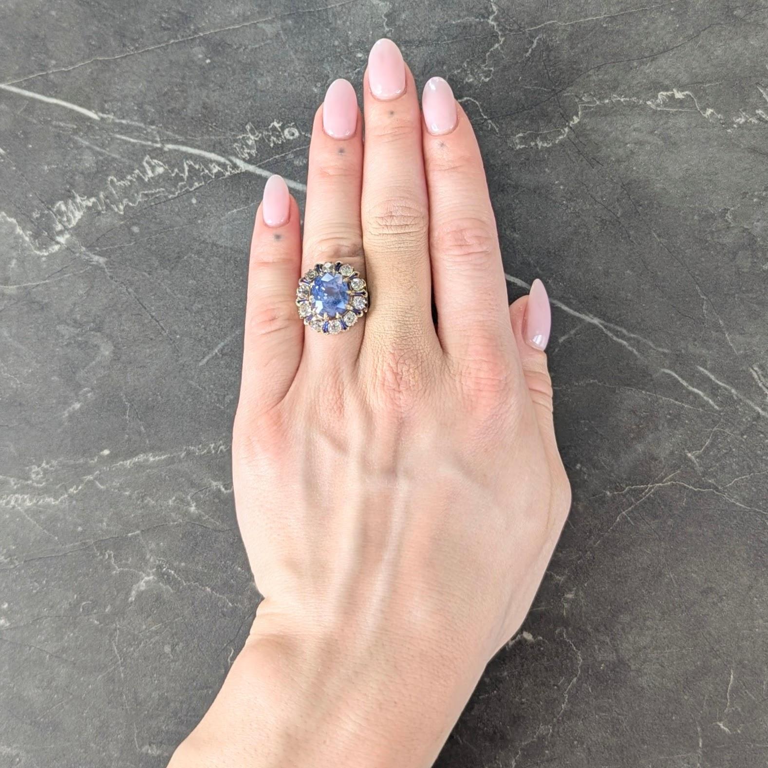 Victorian 11.06 CTW No Heat Ceylon Sapphire Diamond 14K Gold Antique Ring